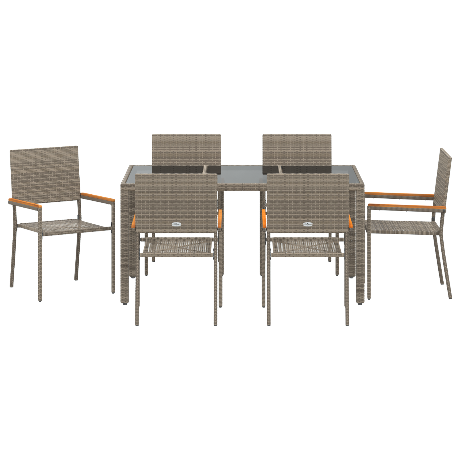 7 Piece Garden Dining Set Grey Poly Rattan, vidaXL Stacking Garden Chairs with Cushions 2 pcs Grey Poly Rattan - Image 7