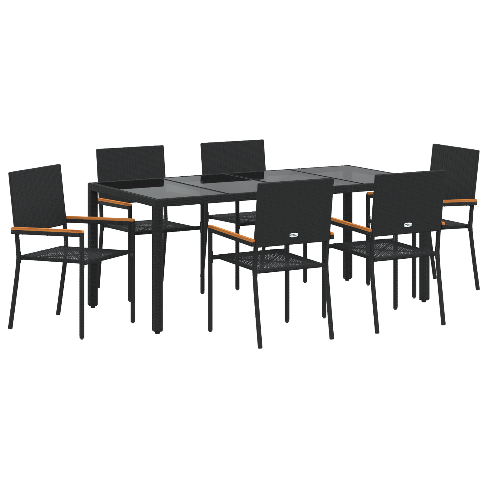 7 Piece Garden Dining Set Black Poly Rattan - Image 2