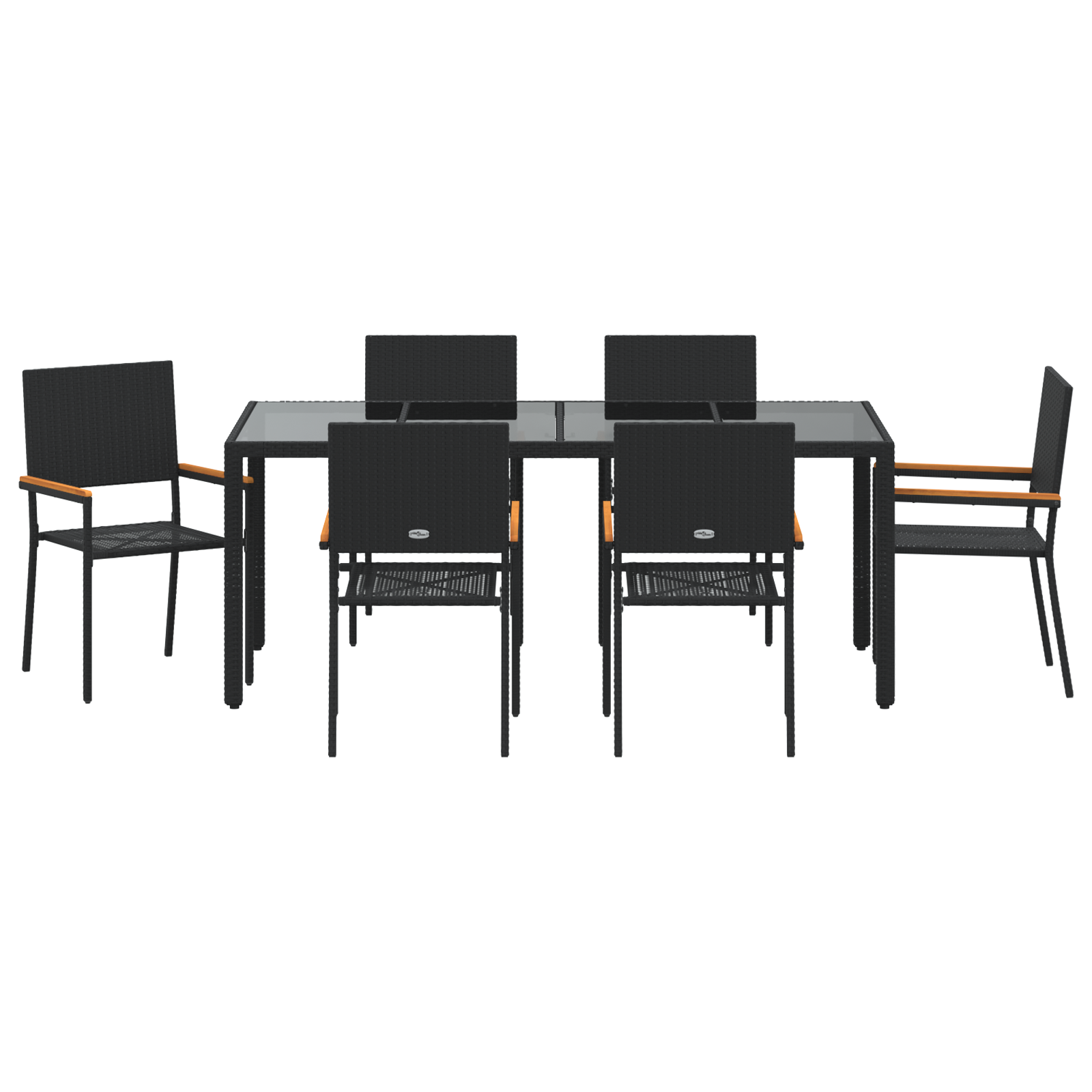 7 Piece Garden Dining Set Black Poly Rattan - Image 7