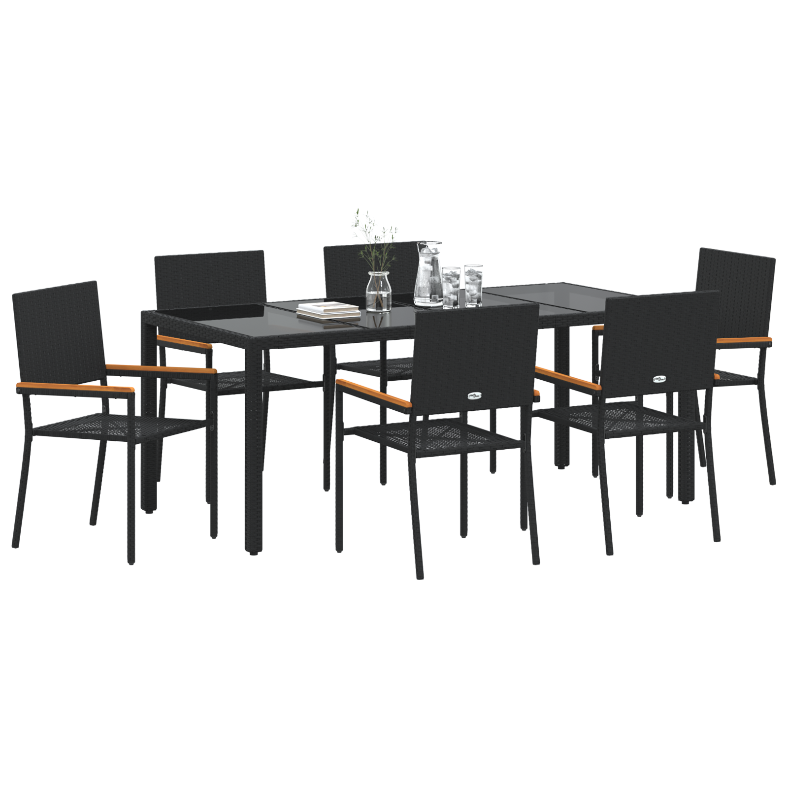 7 Piece Garden Dining Set Black Poly Rattan - Image 3