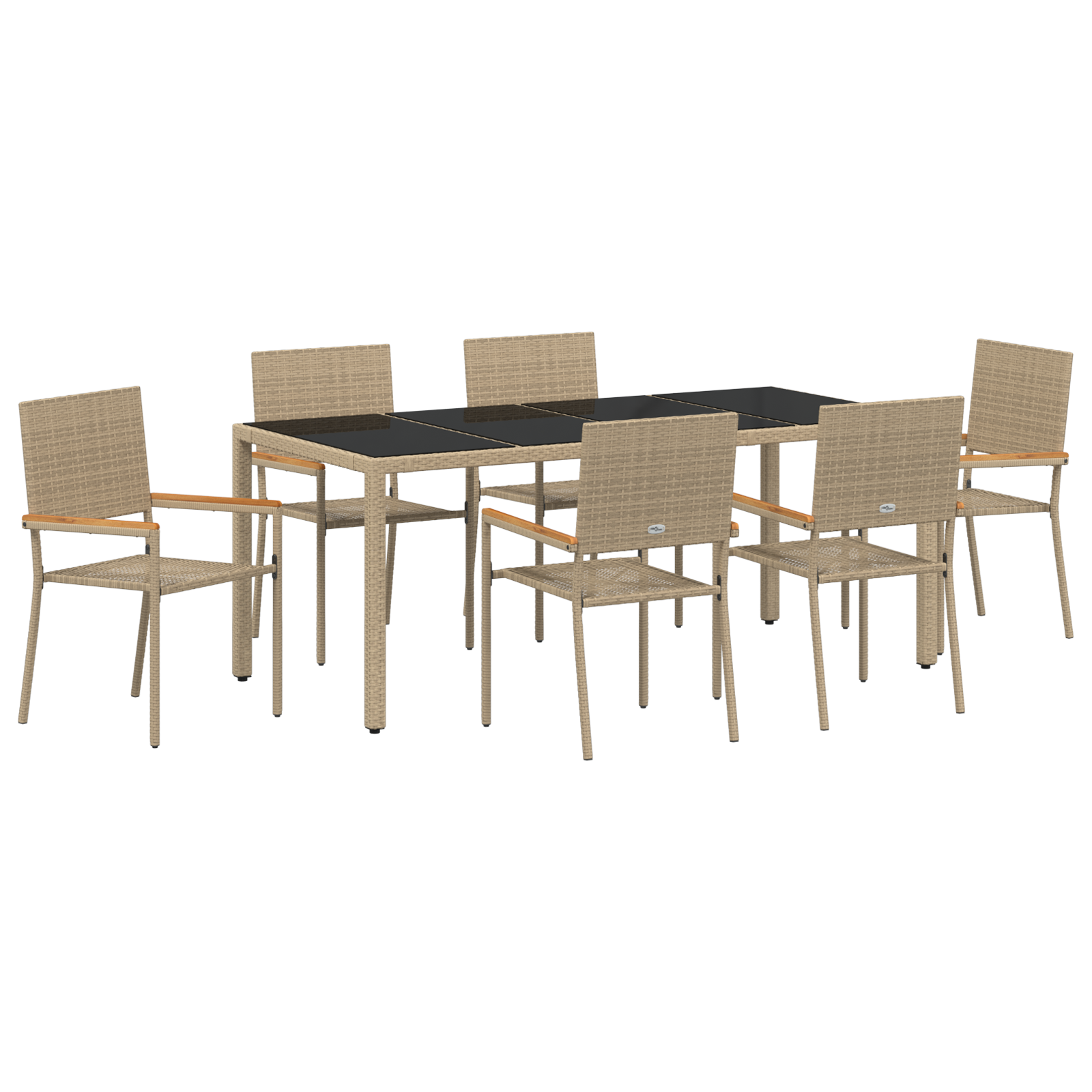 7 Piece Garden Dining Set Beige Poly Rattan - Image 2
