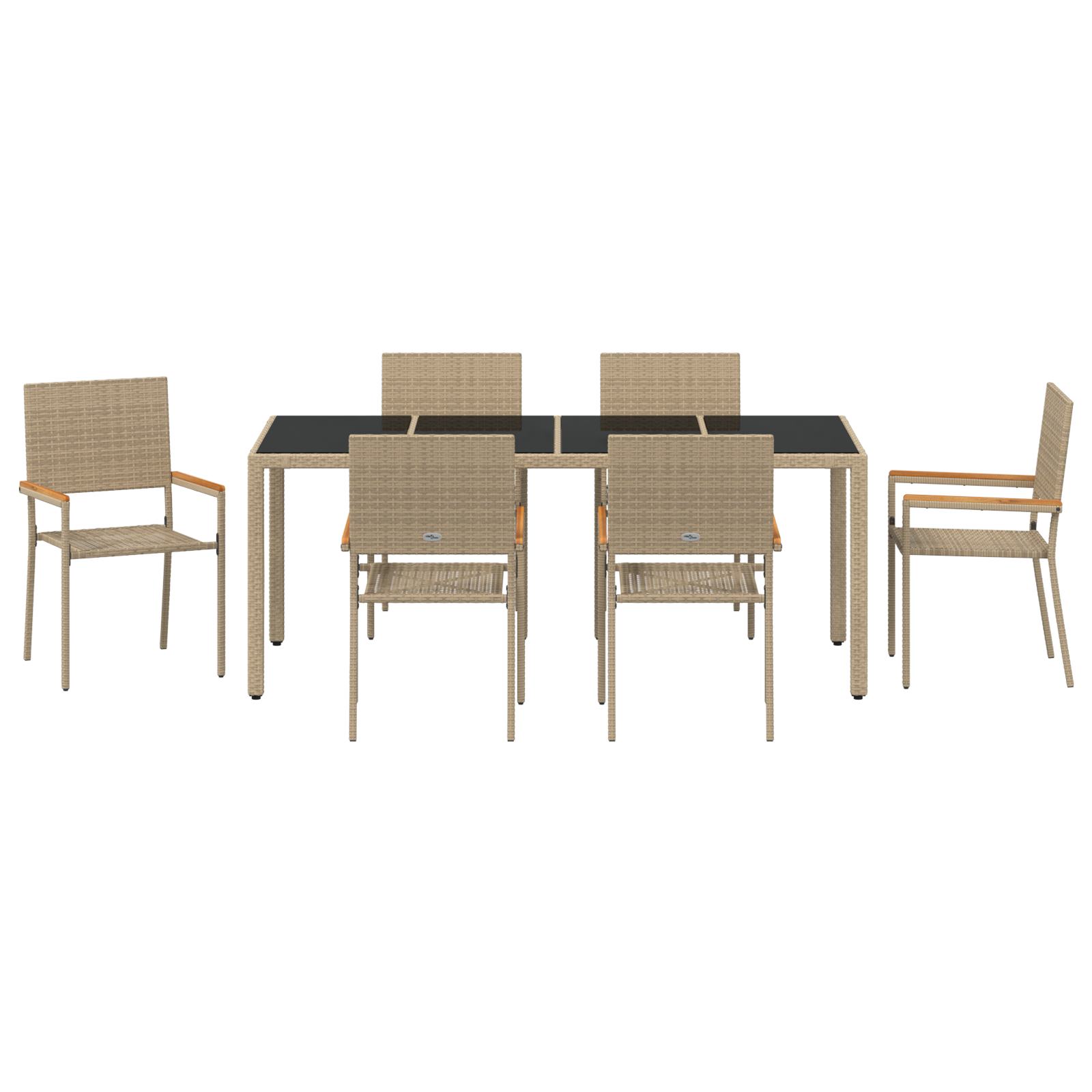 7 Piece Garden Dining Set Beige Poly Rattan - Image 7