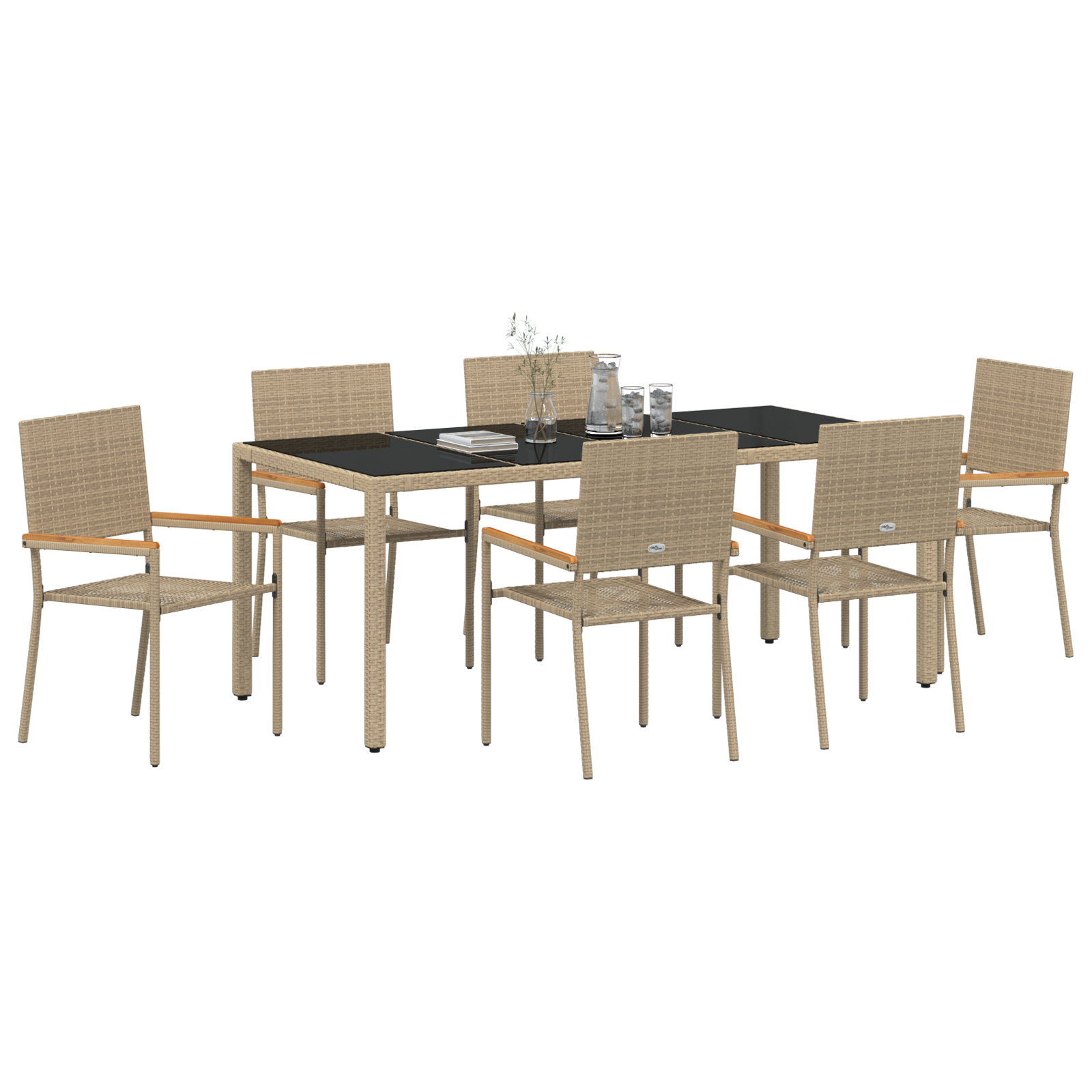 7 Piece Garden Dining Set Beige Poly Rattan - Image 3