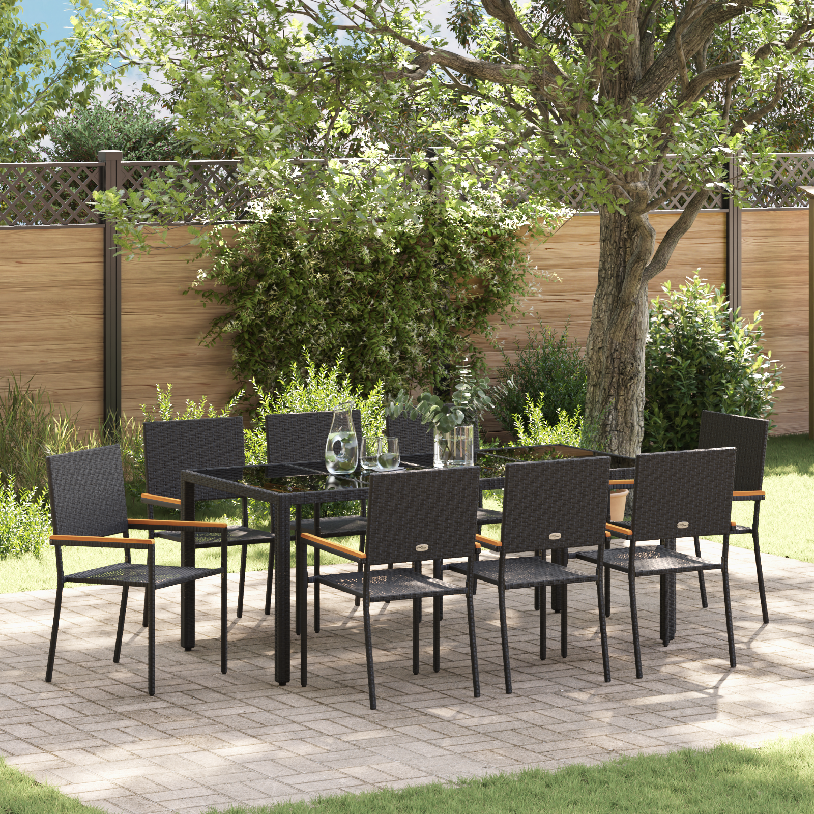 9 Piece Garden Dining Set Black Poly Rattan