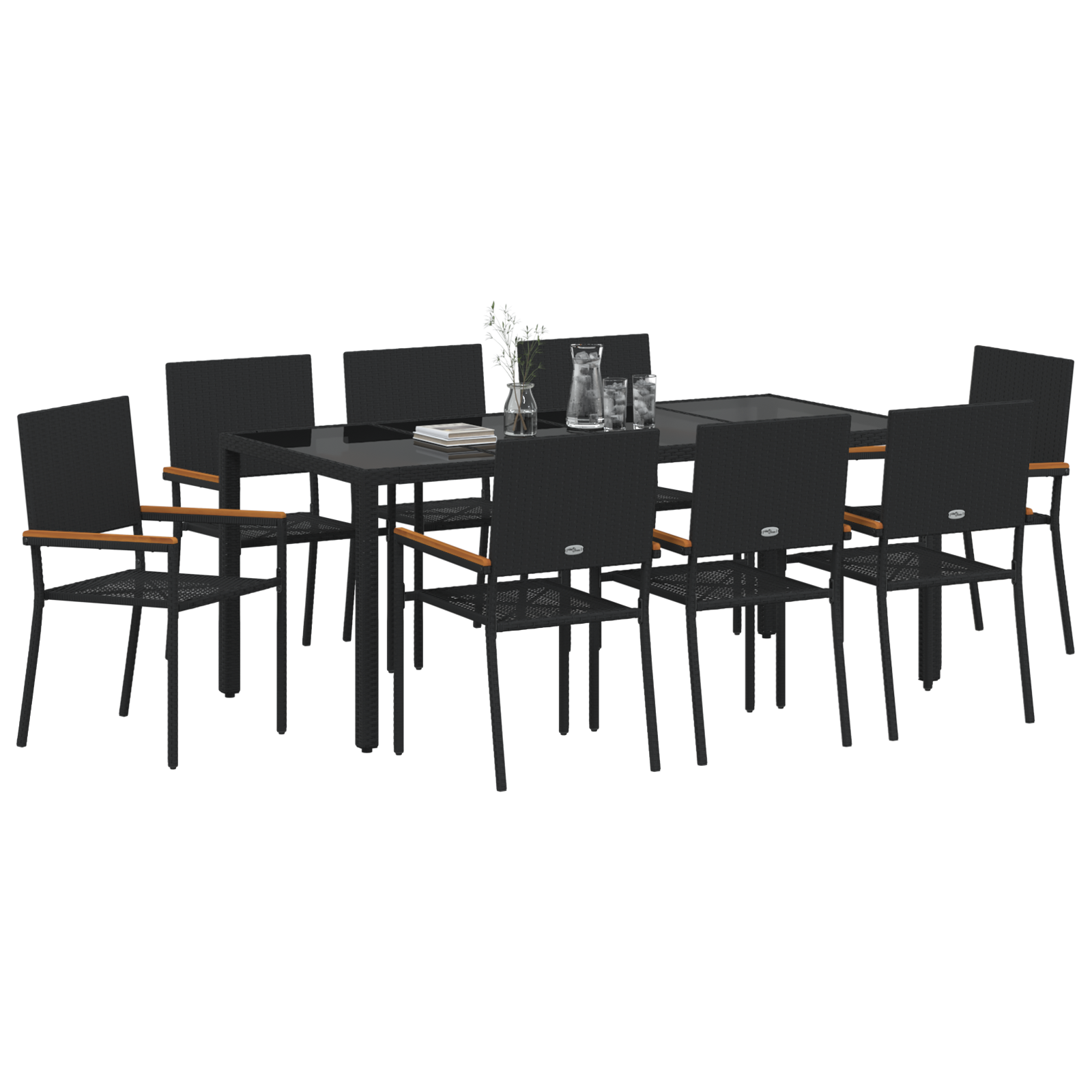 9 Piece Garden Dining Set Black Poly Rattan - Image 3