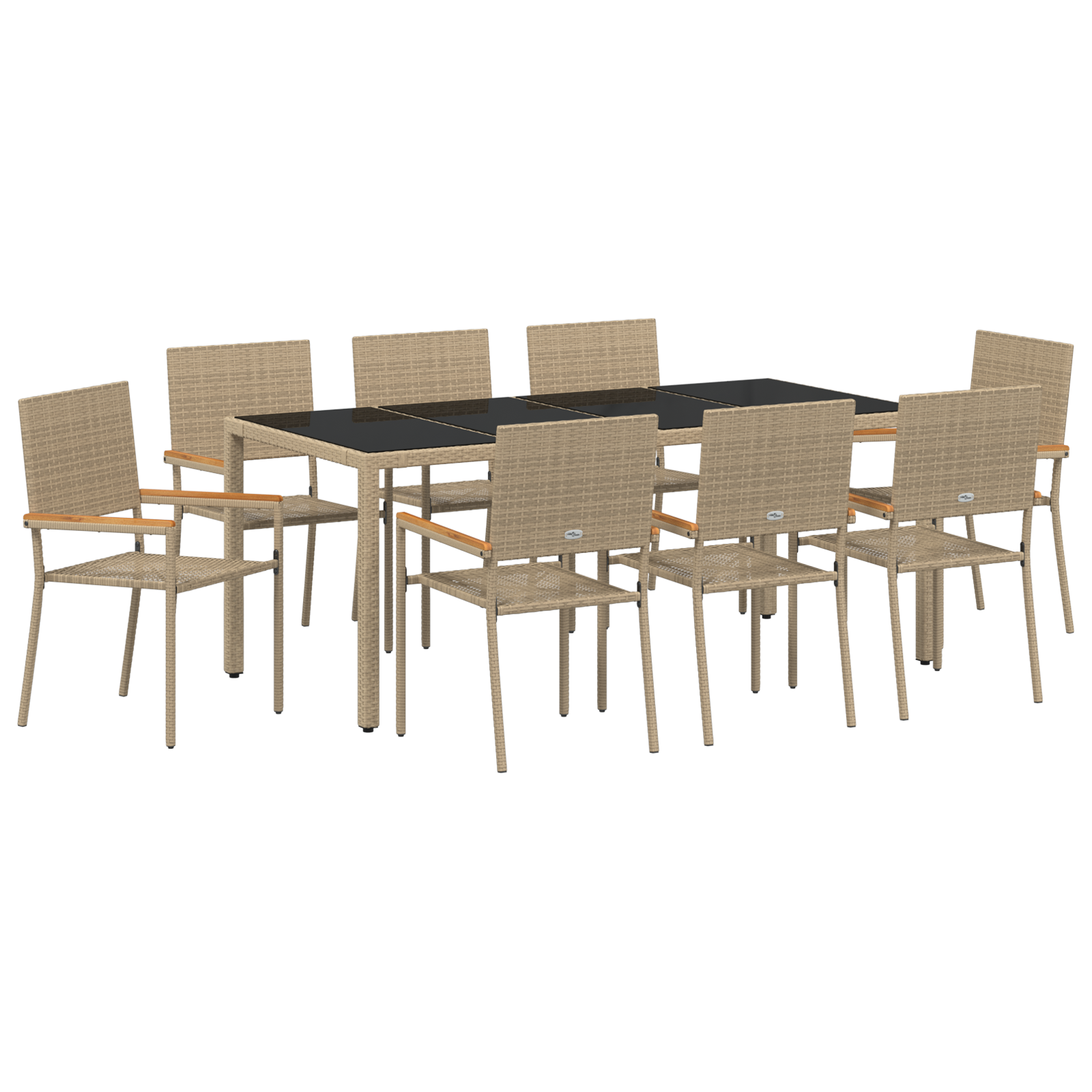9 Piece Garden Dining Set Beige Poly Rattan - Image 2
