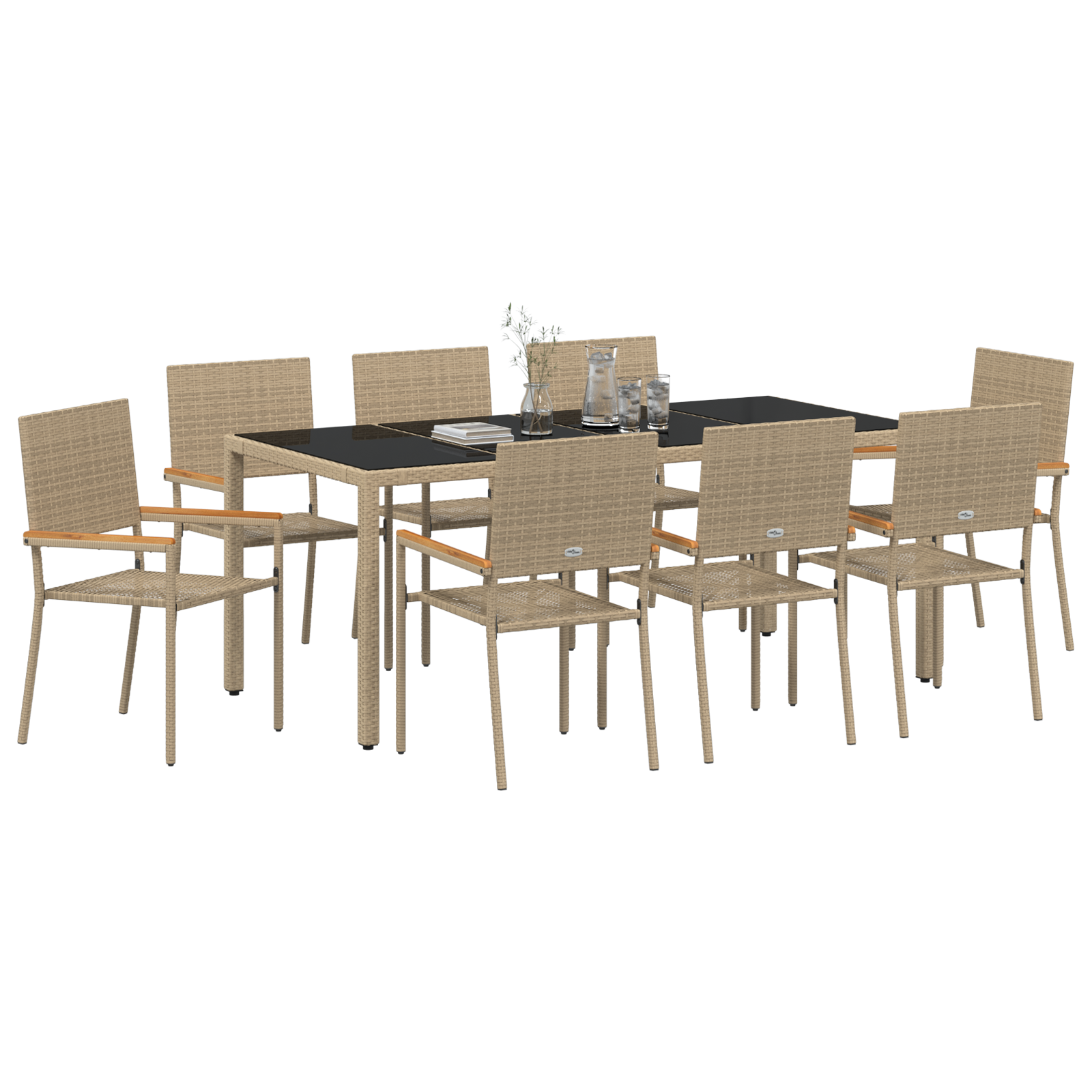 9 Piece Garden Dining Set Beige Poly Rattan - Image 3