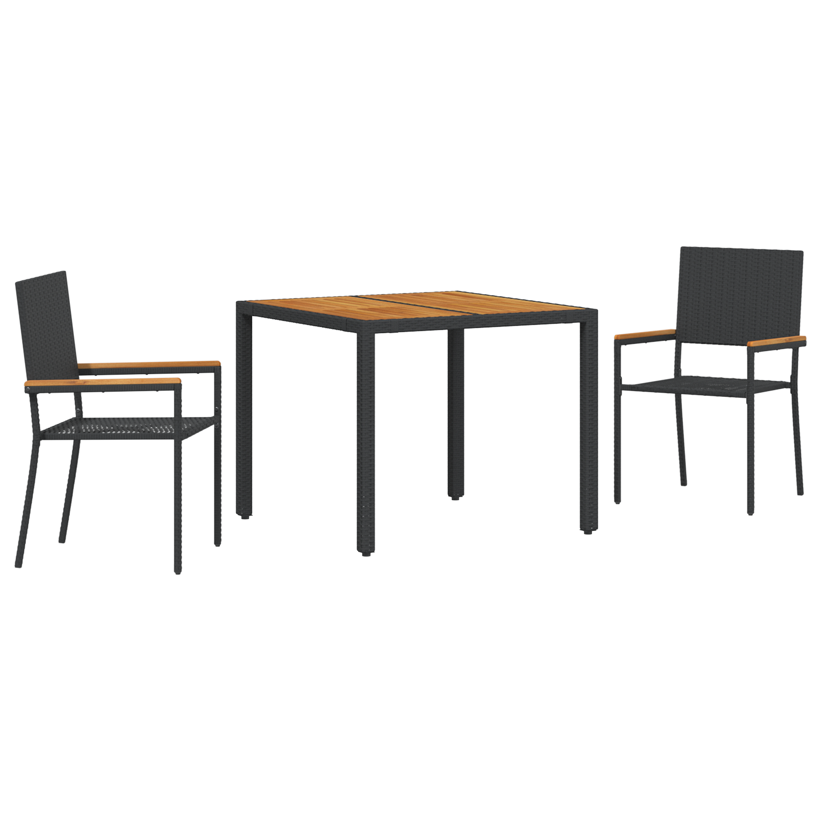 3 Piece Garden Dining Set Black Poly Rattan - Image 2