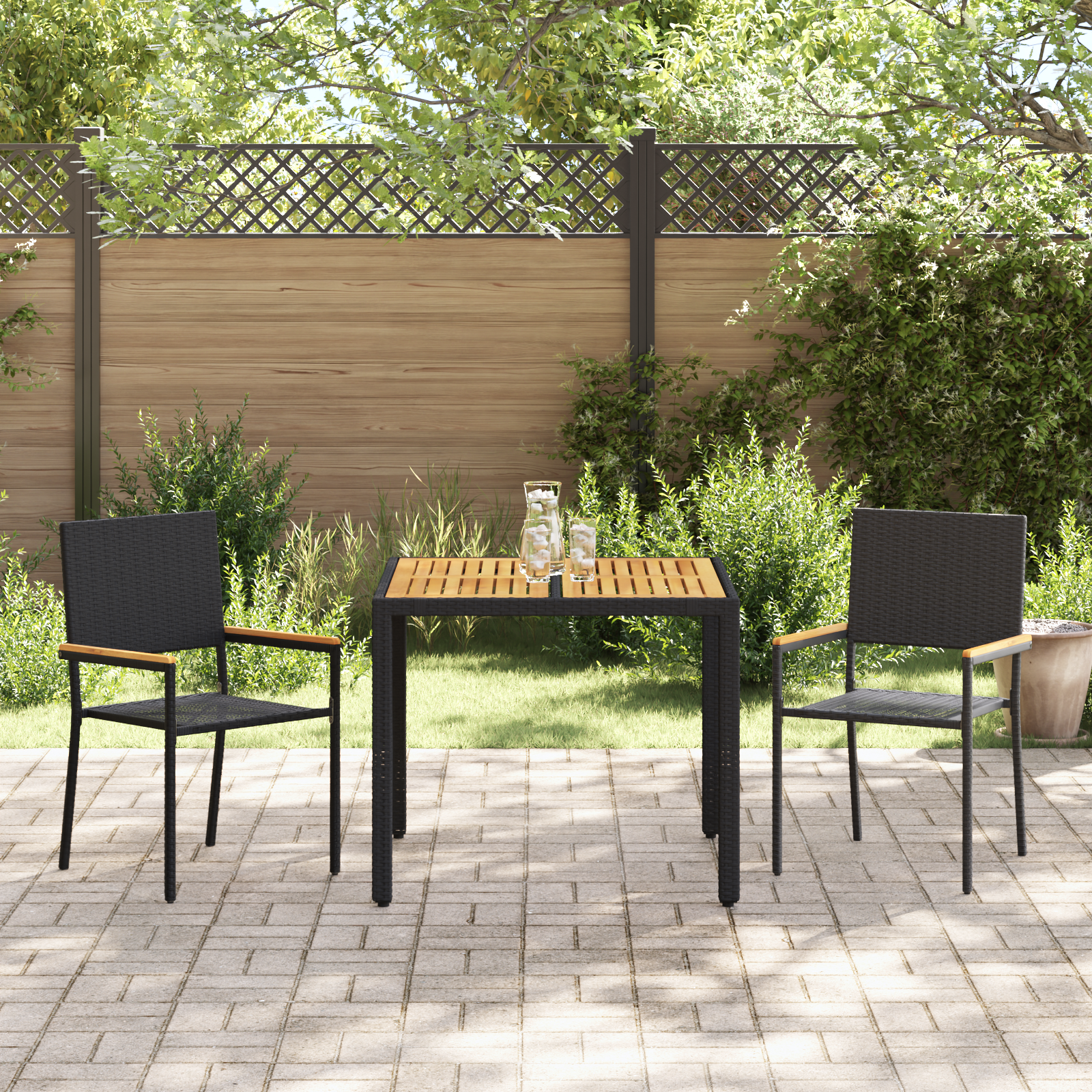 3 Piece Garden Dining Set Black Poly Rattan - Image 4