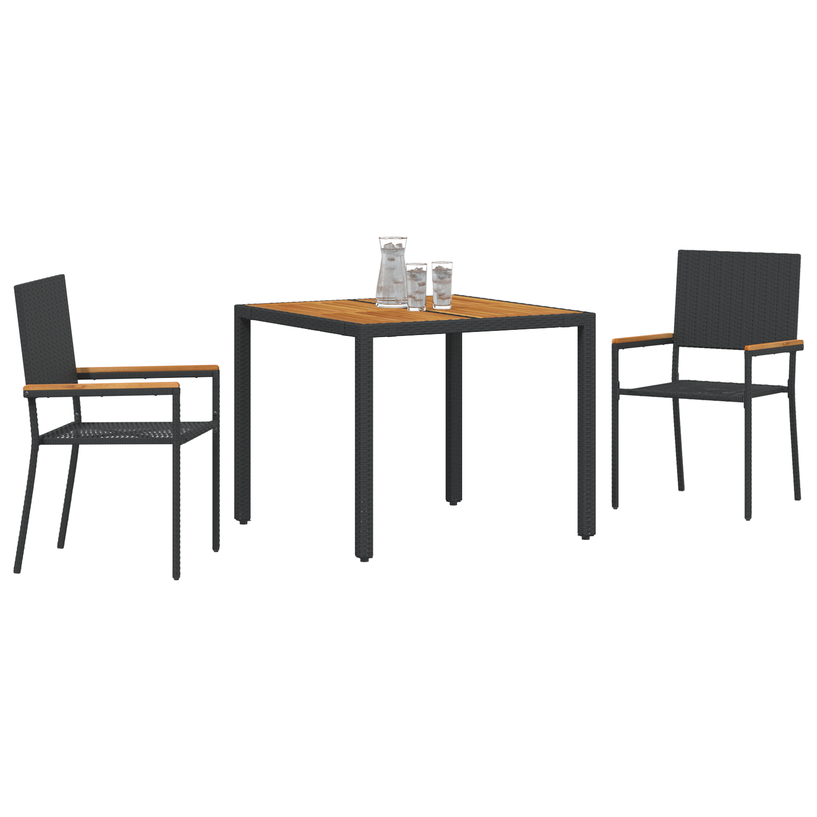 3 Piece Garden Dining Set Black Poly Rattan - Image 3