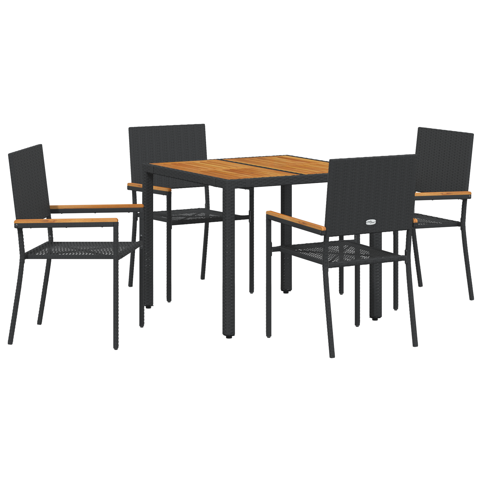 5 Piece Garden Dining Set Black Poly Rattan - Image 2