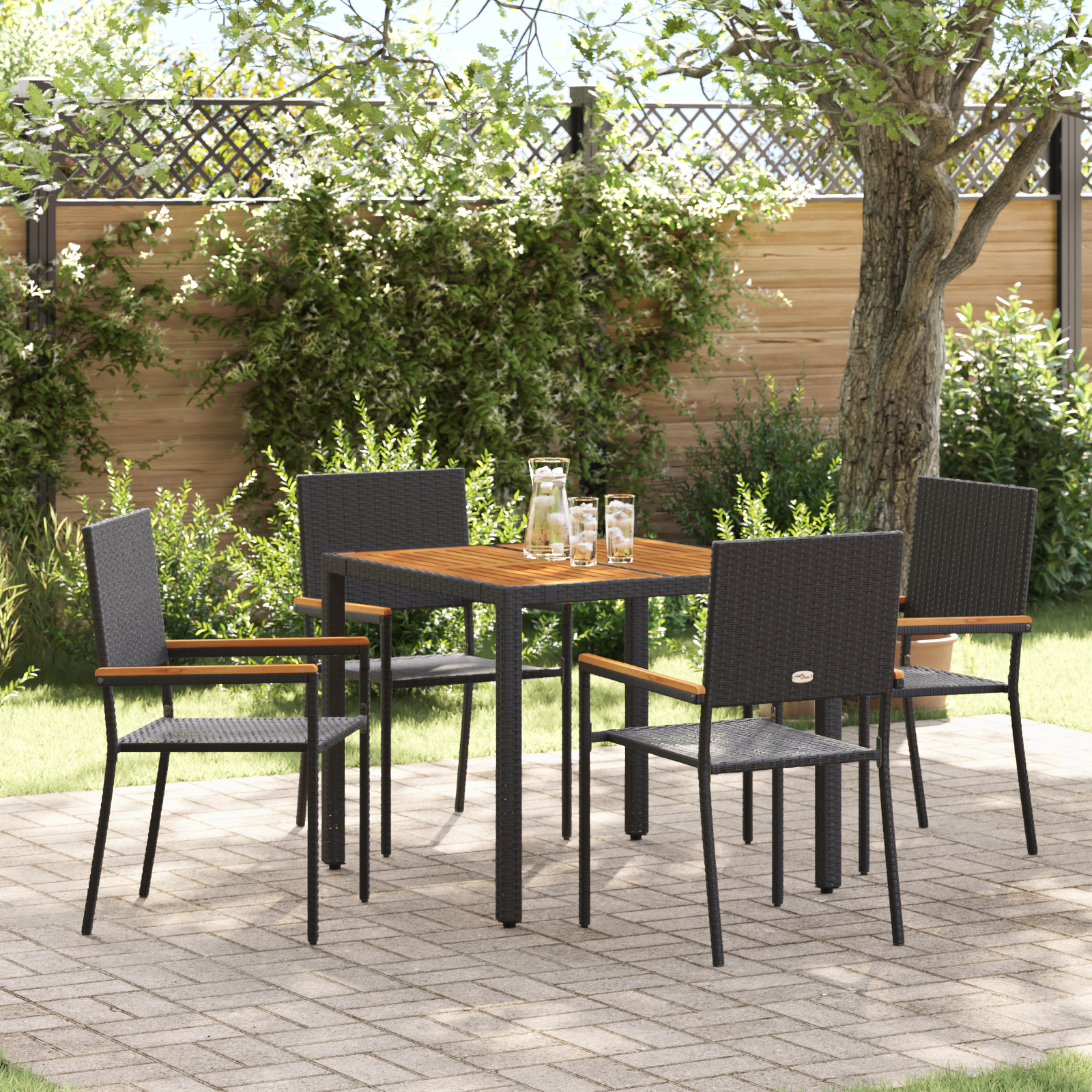5 Piece Garden Dining Set Black Poly Rattan