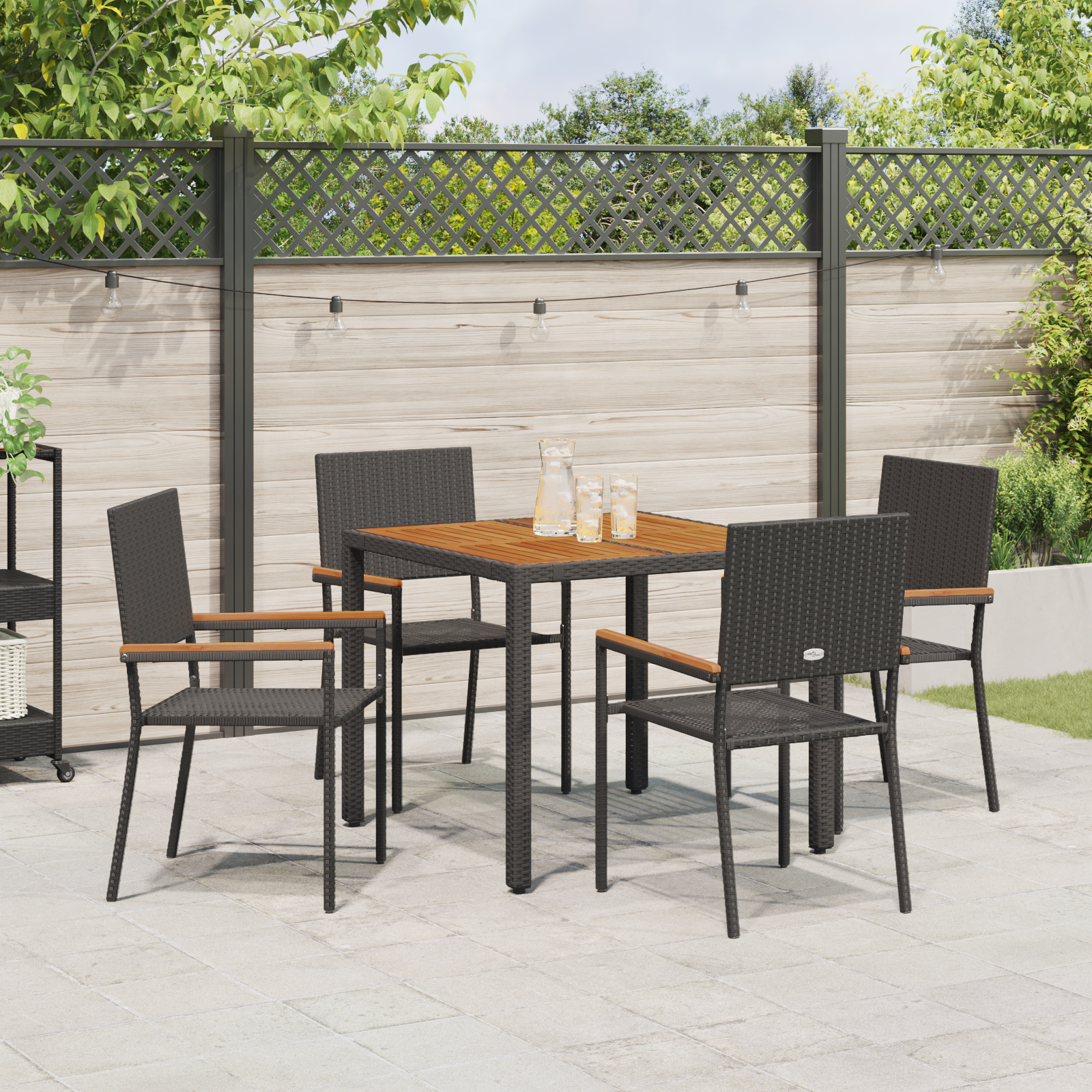 5 Piece Garden Dining Set Black Poly Rattan - Image 4