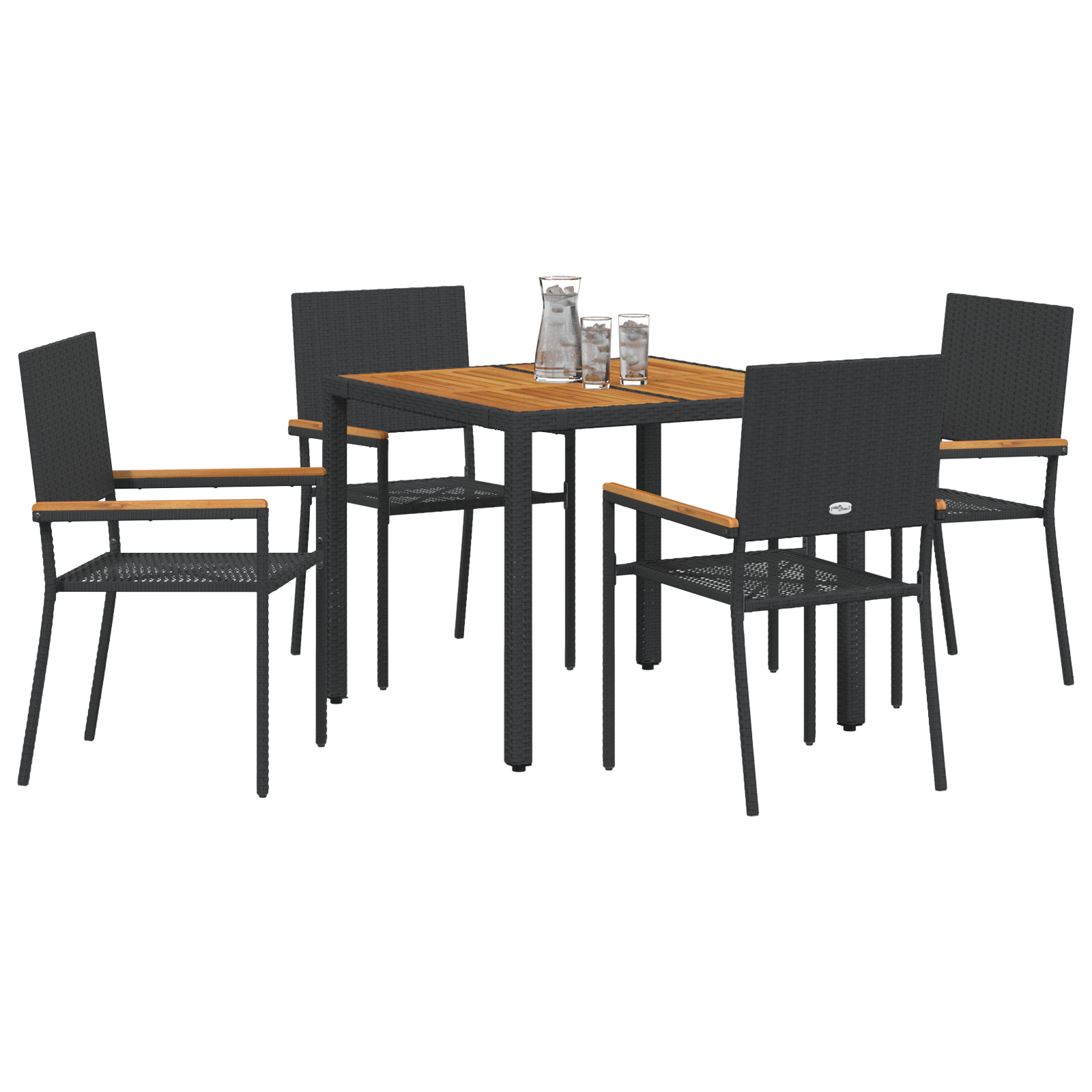 5 Piece Garden Dining Set Black Poly Rattan - Image 3