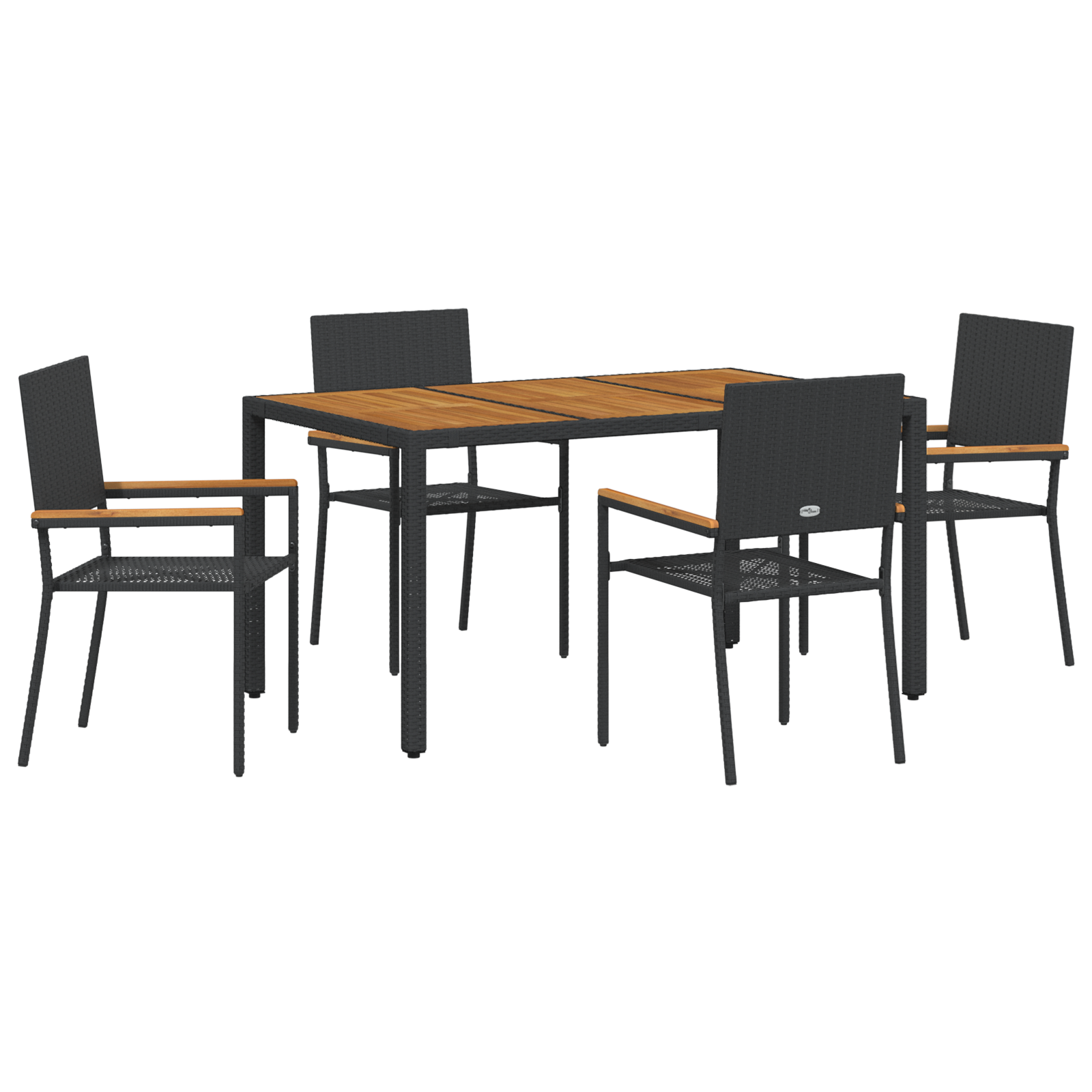 5 Piece Garden Dining Set Black Poly Rattan - Image 2