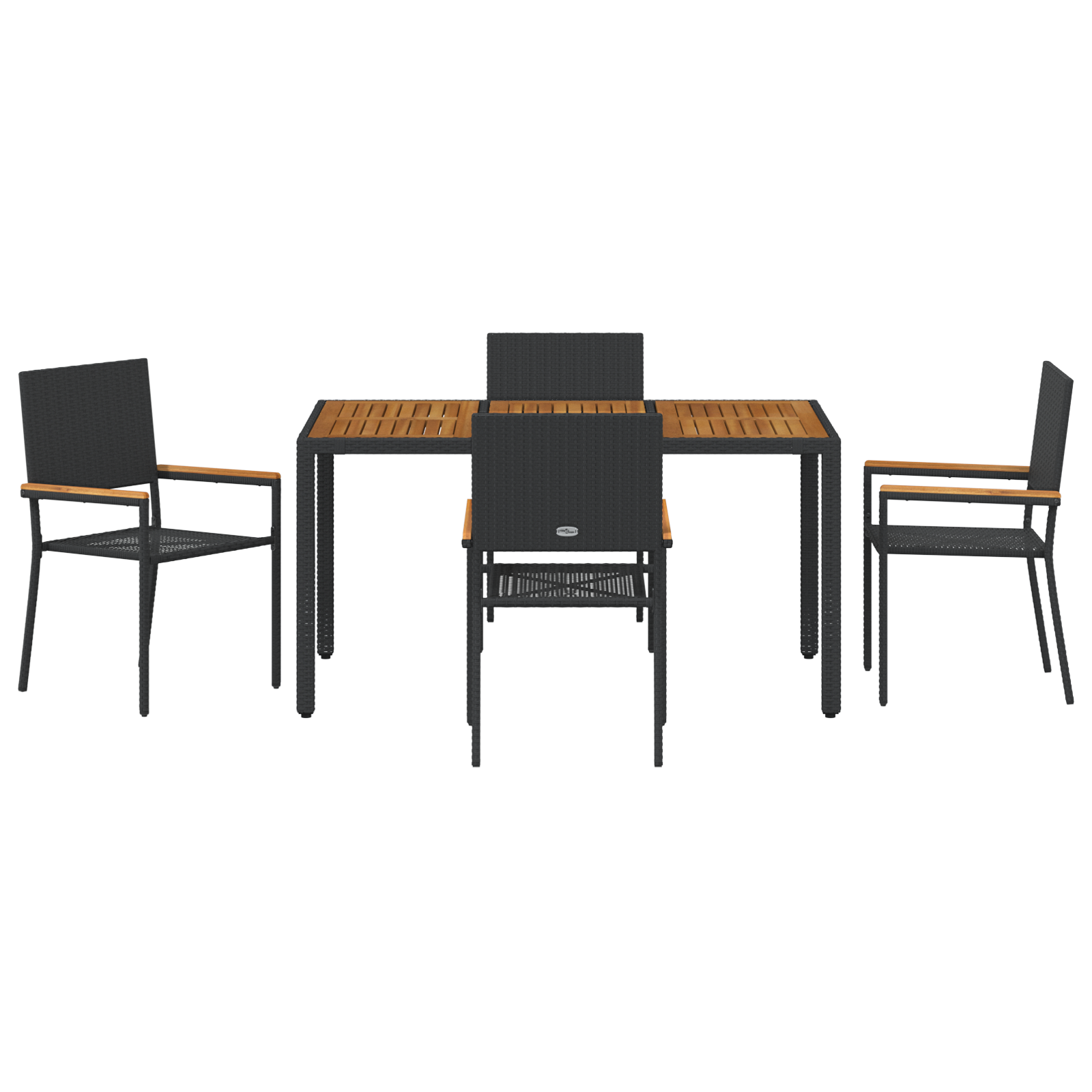 5 Piece Garden Dining Set Black Poly Rattan - Image 7