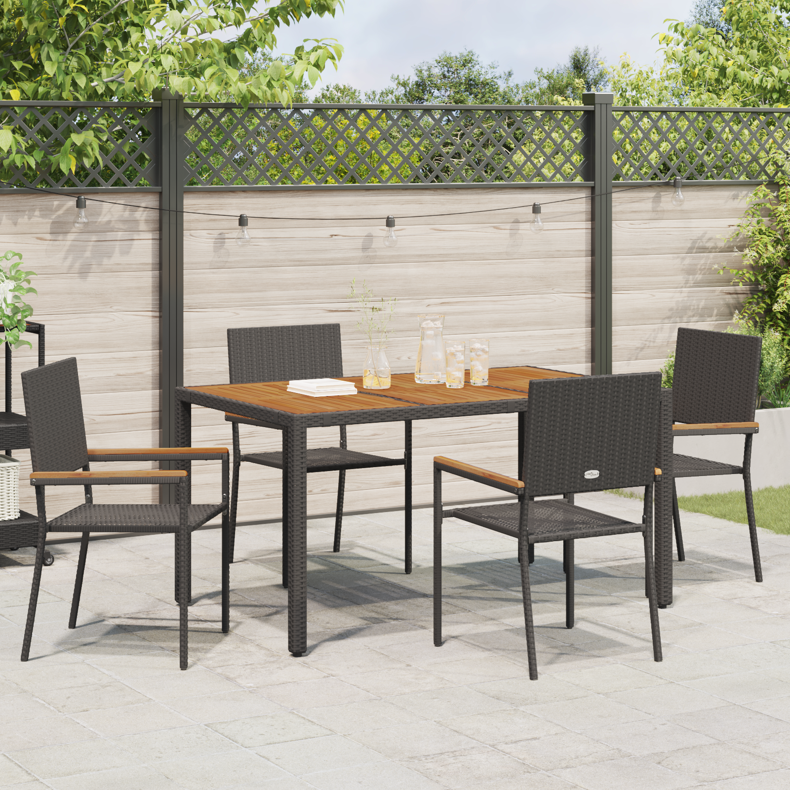 5 Piece Garden Dining Set Black Poly Rattan - Image 4