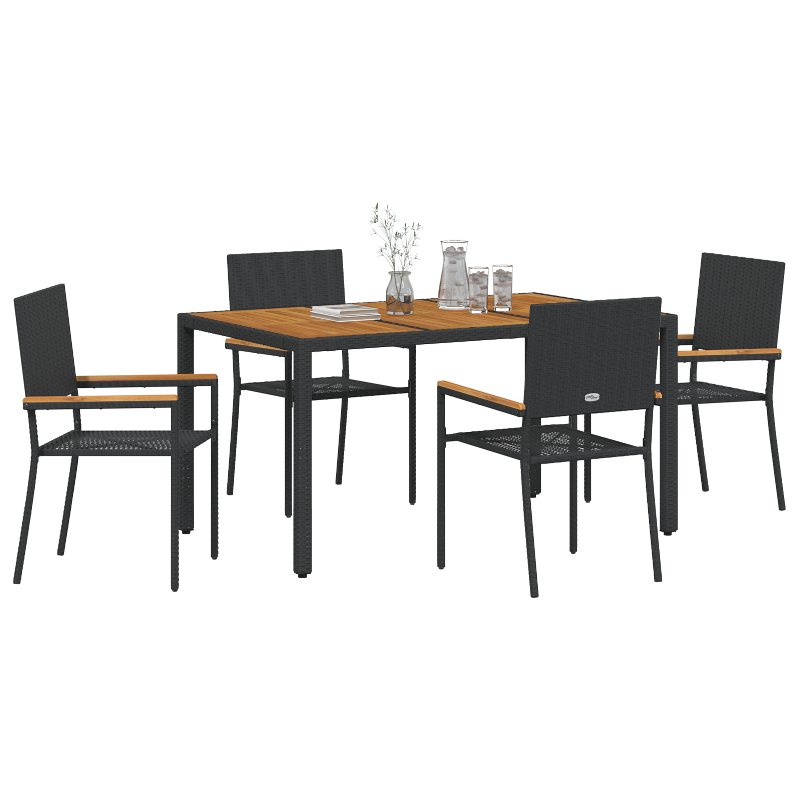 5 Piece Garden Dining Set Black Poly Rattan - Image 3