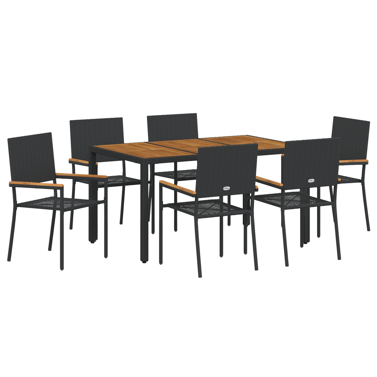 7 Piece Garden Dining Set Black Poly Rattan - Image 2
