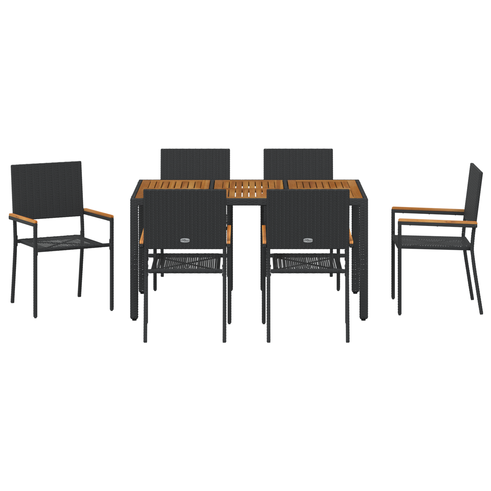 7 Piece Garden Dining Set Black Poly Rattan - Image 7