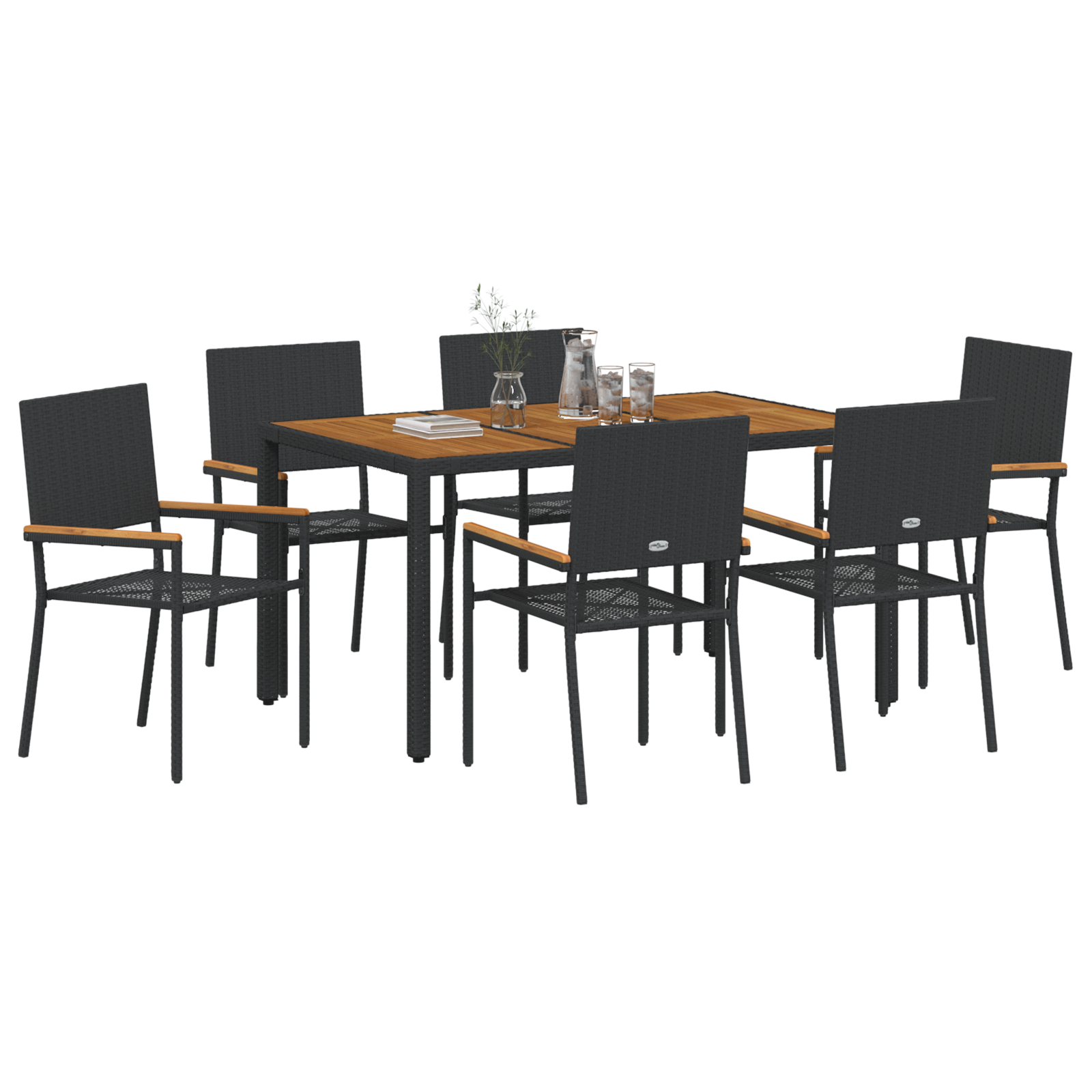 7 Piece Garden Dining Set Black Poly Rattan - Image 3