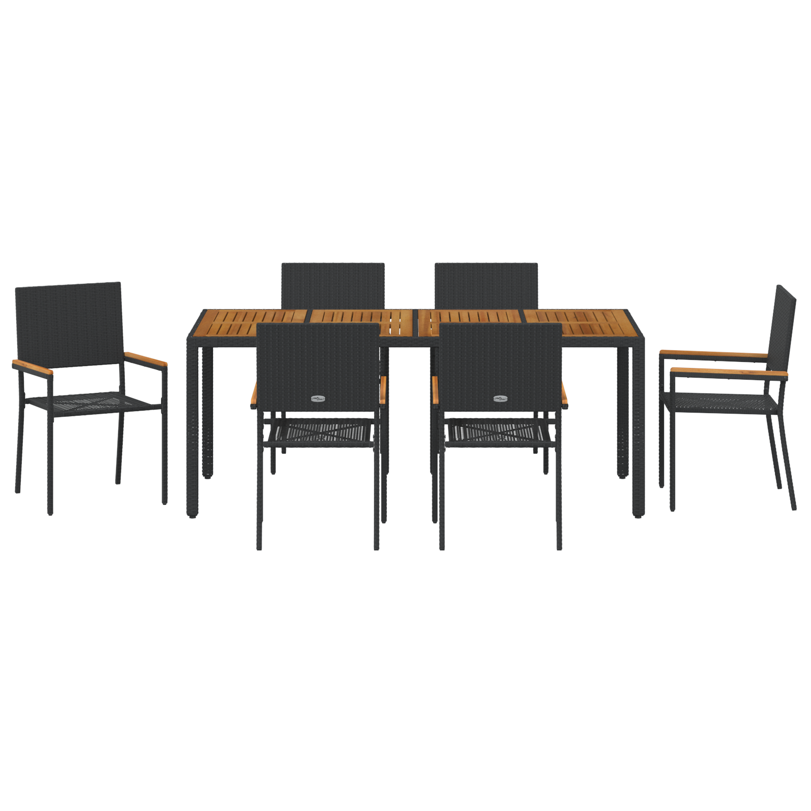 7 Piece Garden Dining Set Black Poly Rattan - Image 7
