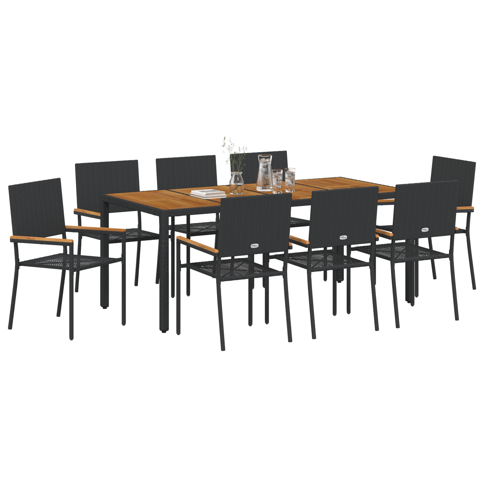 9 Piece Garden Dining Set Black Poly Rattan - Image 3