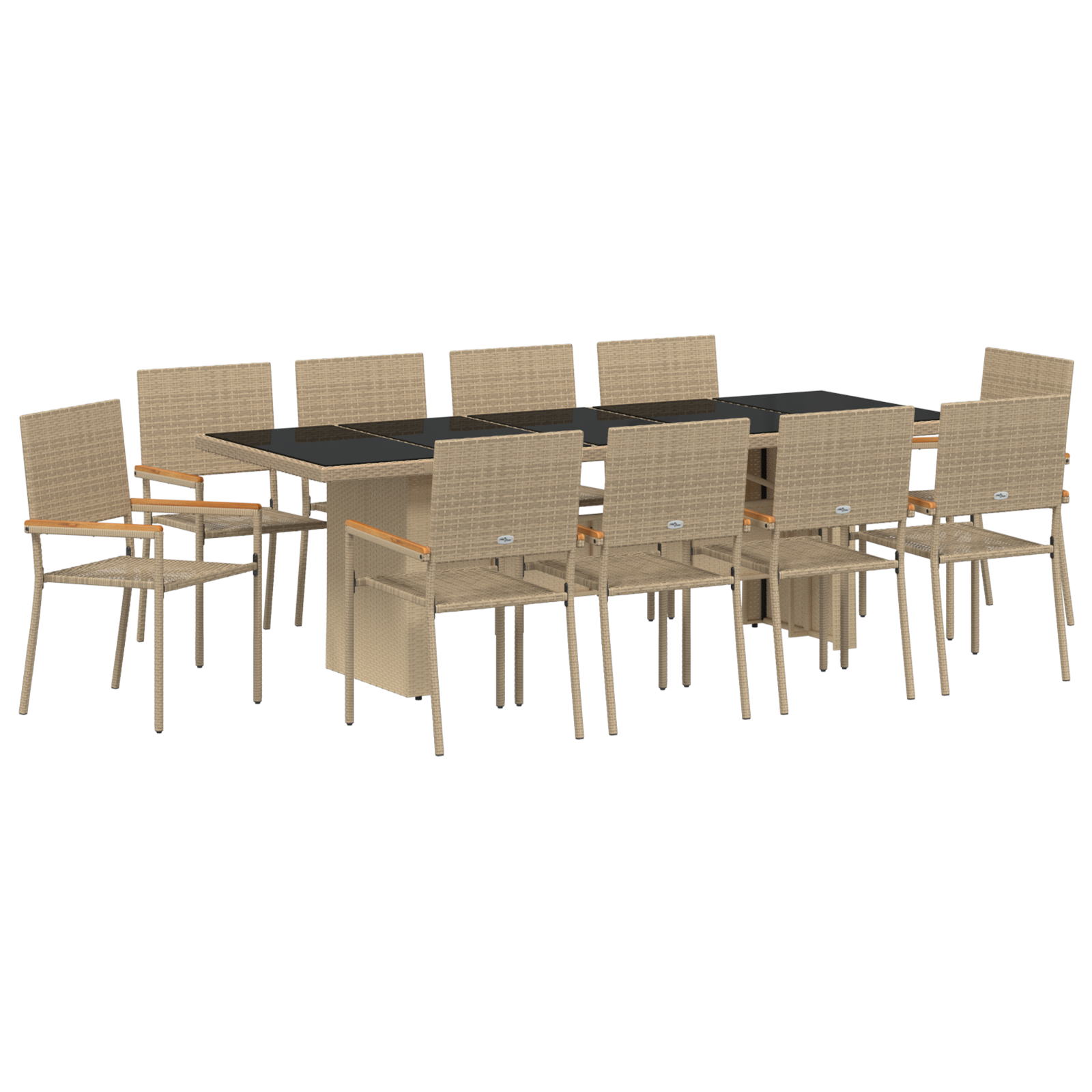 11 Piece Garden Dining Set Beige Poly Rattan - Image 2