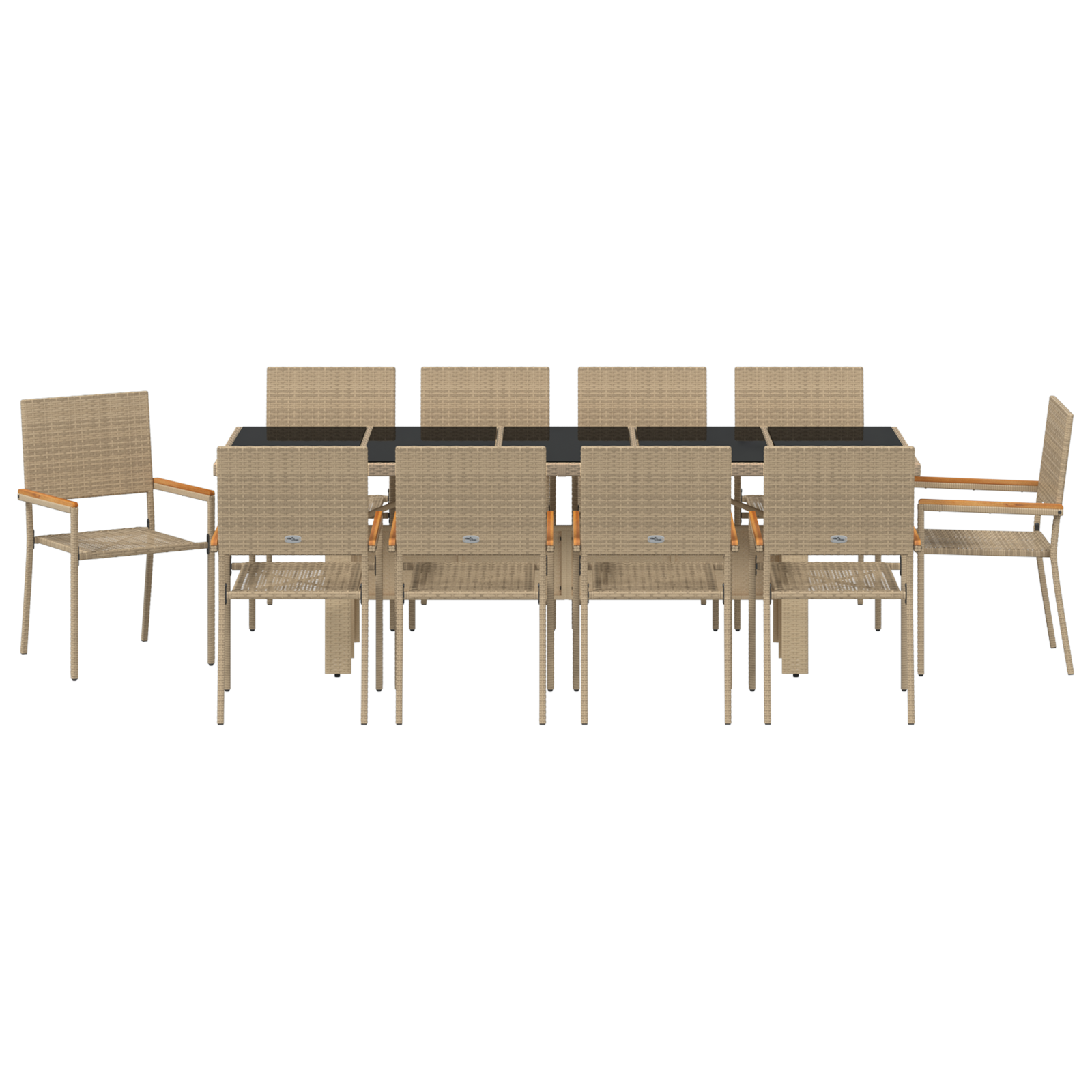 11 Piece Garden Dining Set Beige Poly Rattan - Image 7
