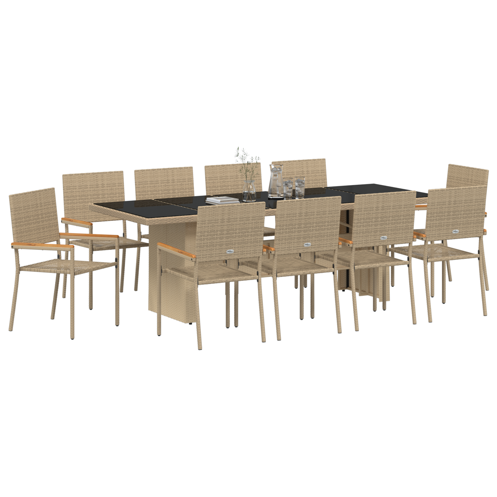 11 Piece Garden Dining Set Beige Poly Rattan - Image 3
