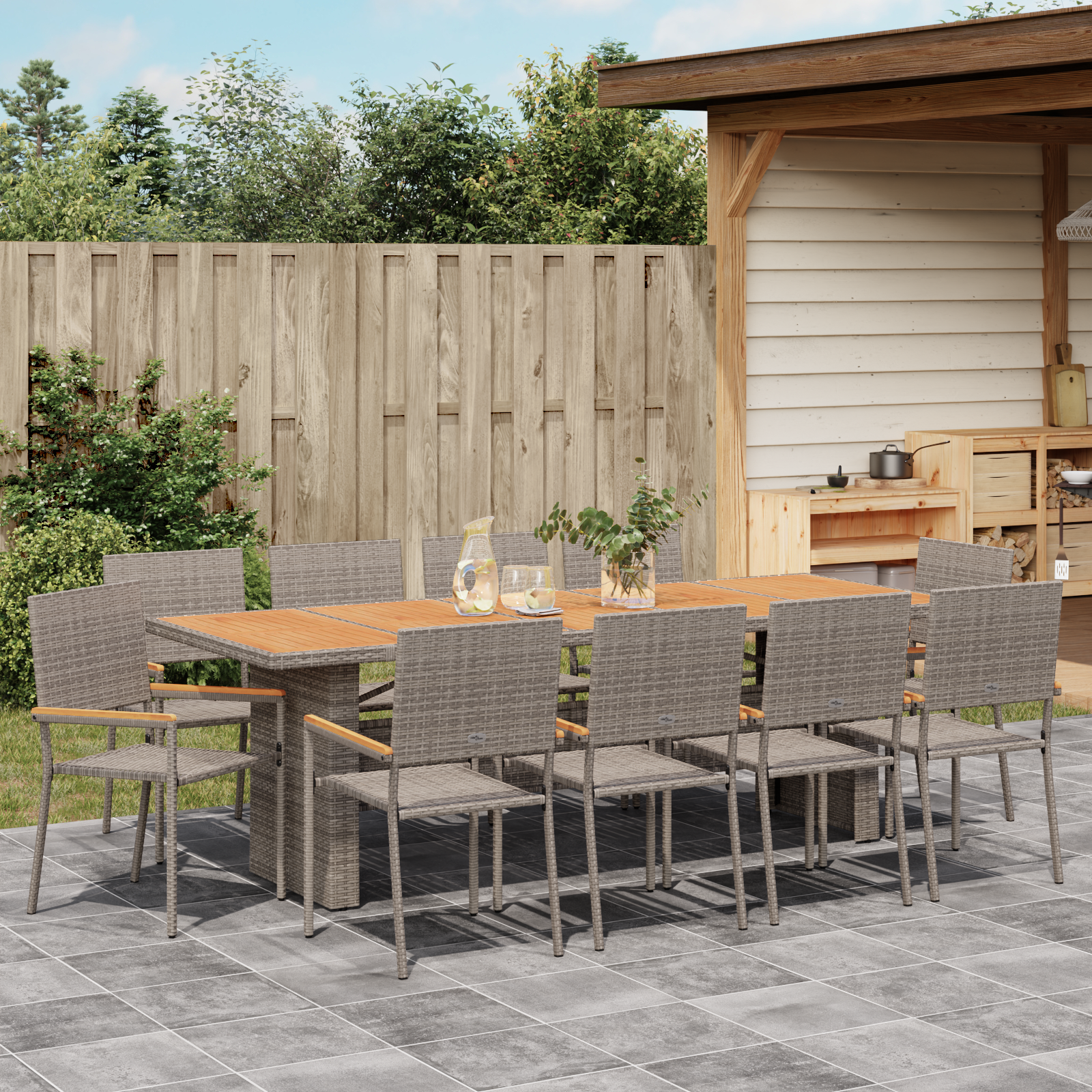 11 части градински комплект за хранене сив полиратан - Image 4