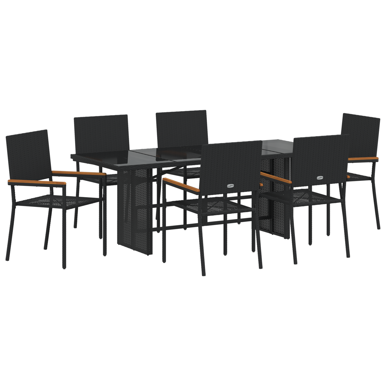 7 Piece Garden Dining Set Black Poly Rattan - Image 2