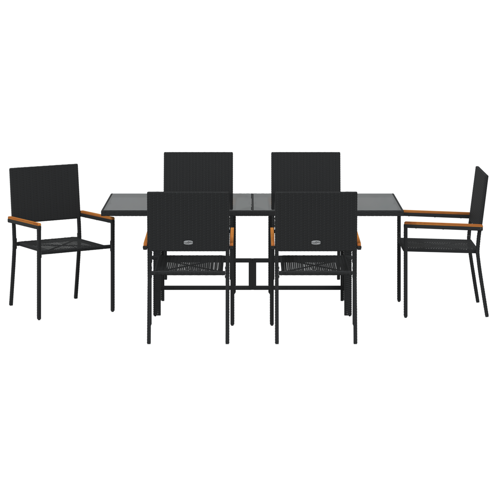 7 Piece Garden Dining Set Black Poly Rattan - Image 7