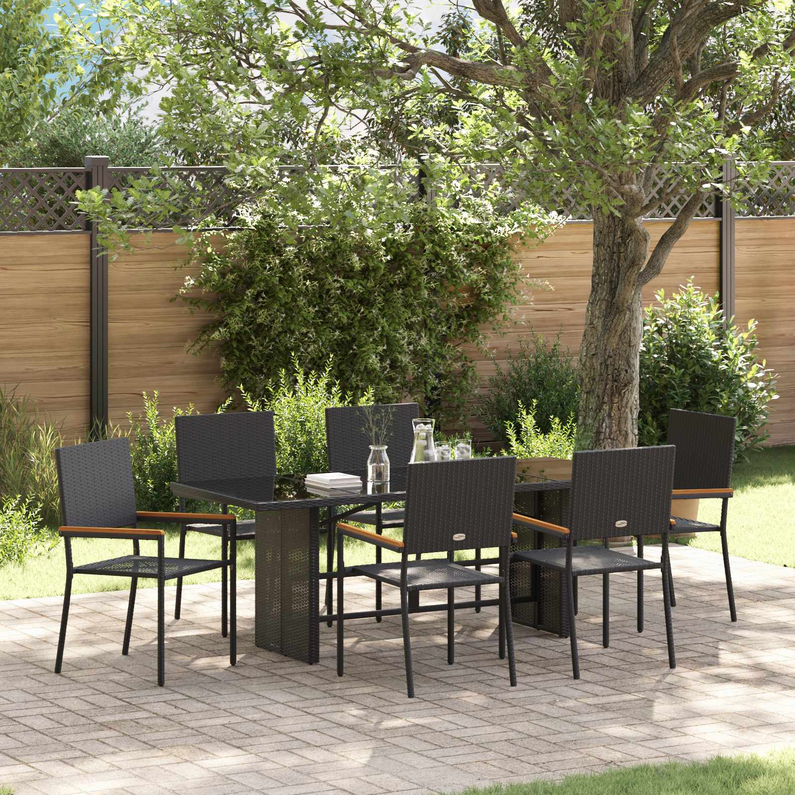 7 Piece Garden Dining Set Black Poly Rattan