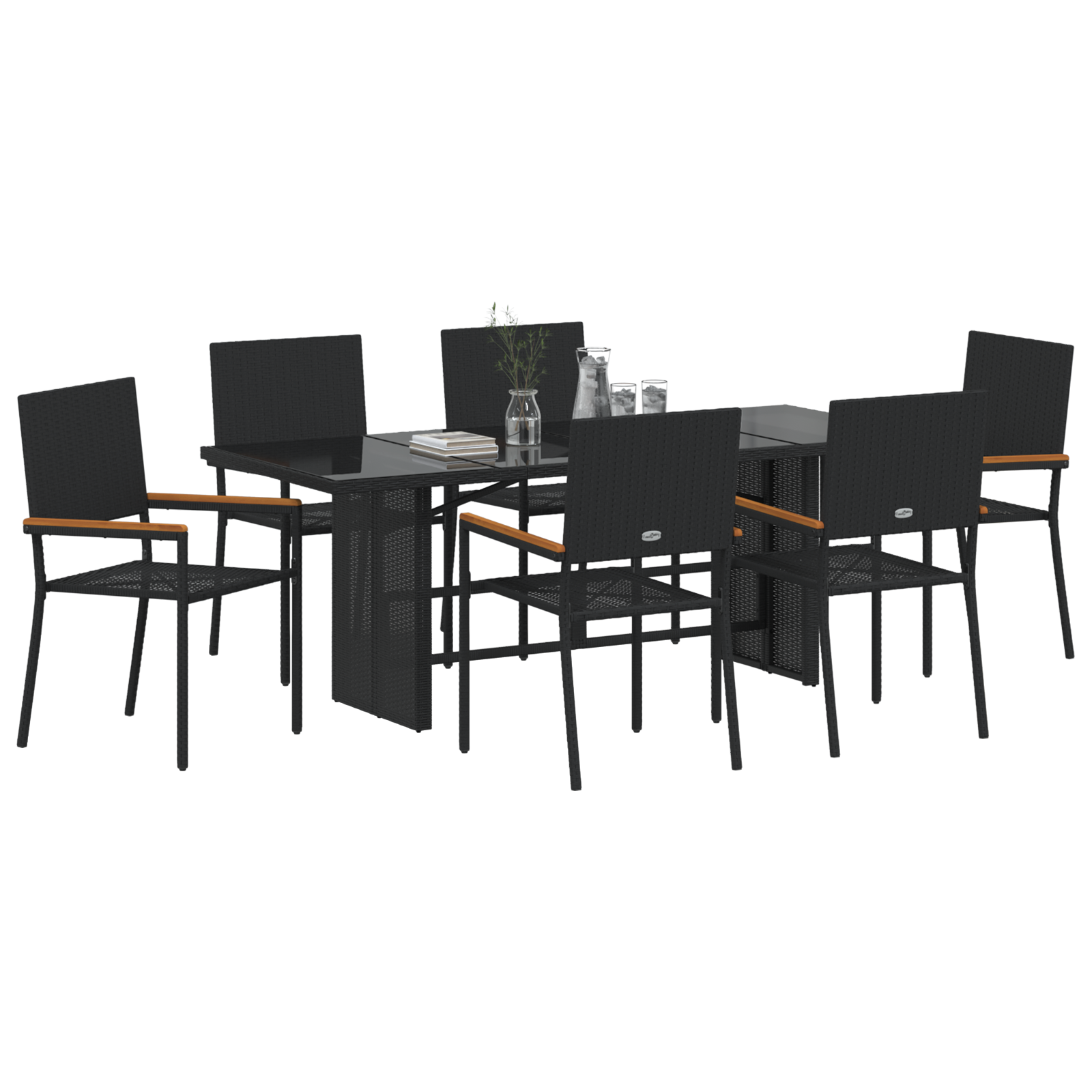 7 Piece Garden Dining Set Black Poly Rattan - Image 3
