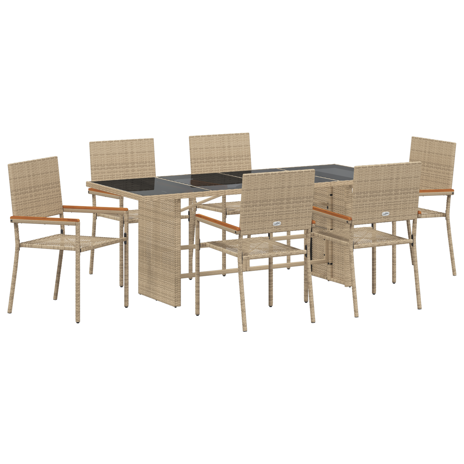 7 Piece Garden Dining Set Beige Poly Rattan - Image 2