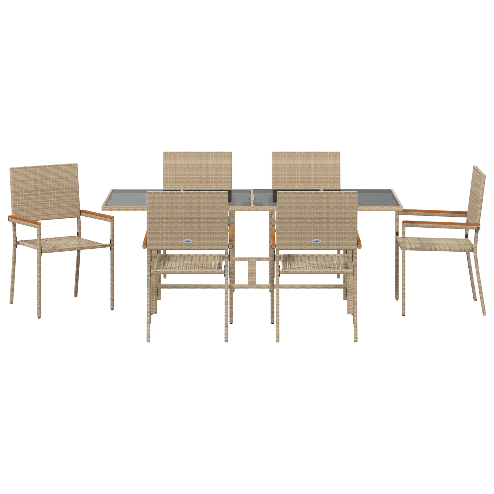 7 Piece Garden Dining Set Beige Poly Rattan - Image 7