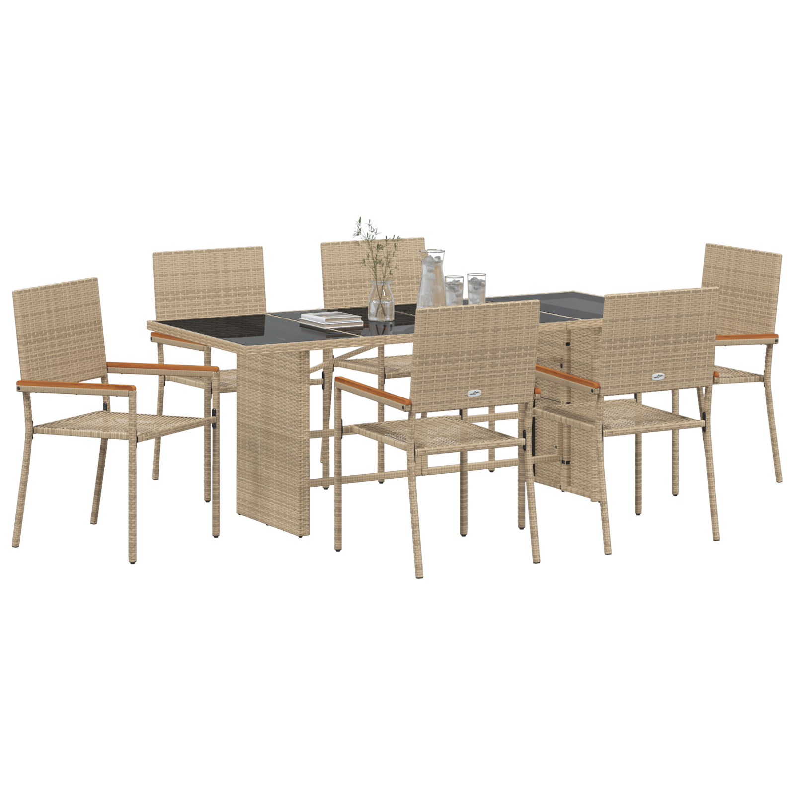 7 Piece Garden Dining Set Beige Poly Rattan - Image 3
