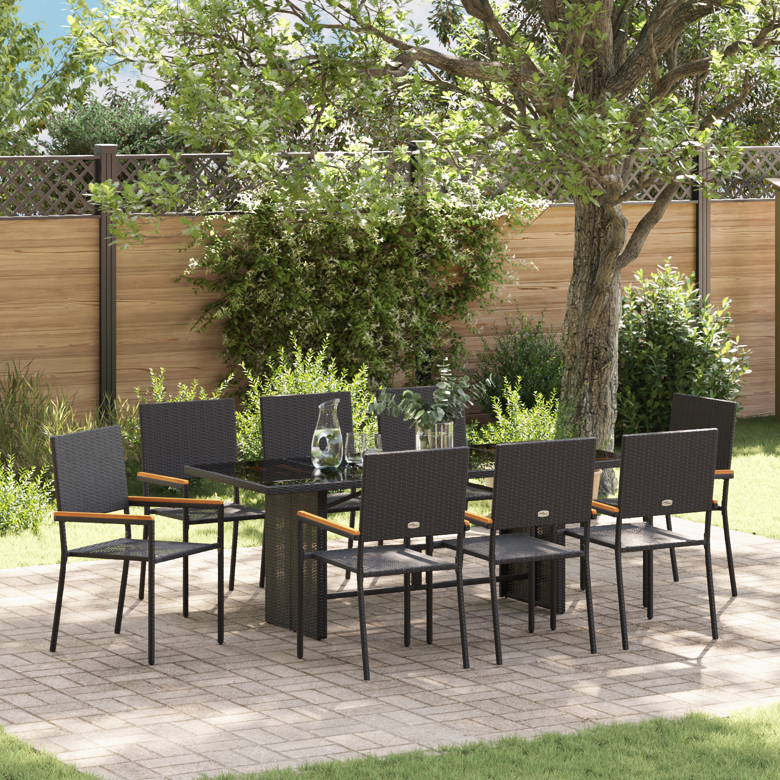 9 Piece Garden Dining Set Black Poly Rattan