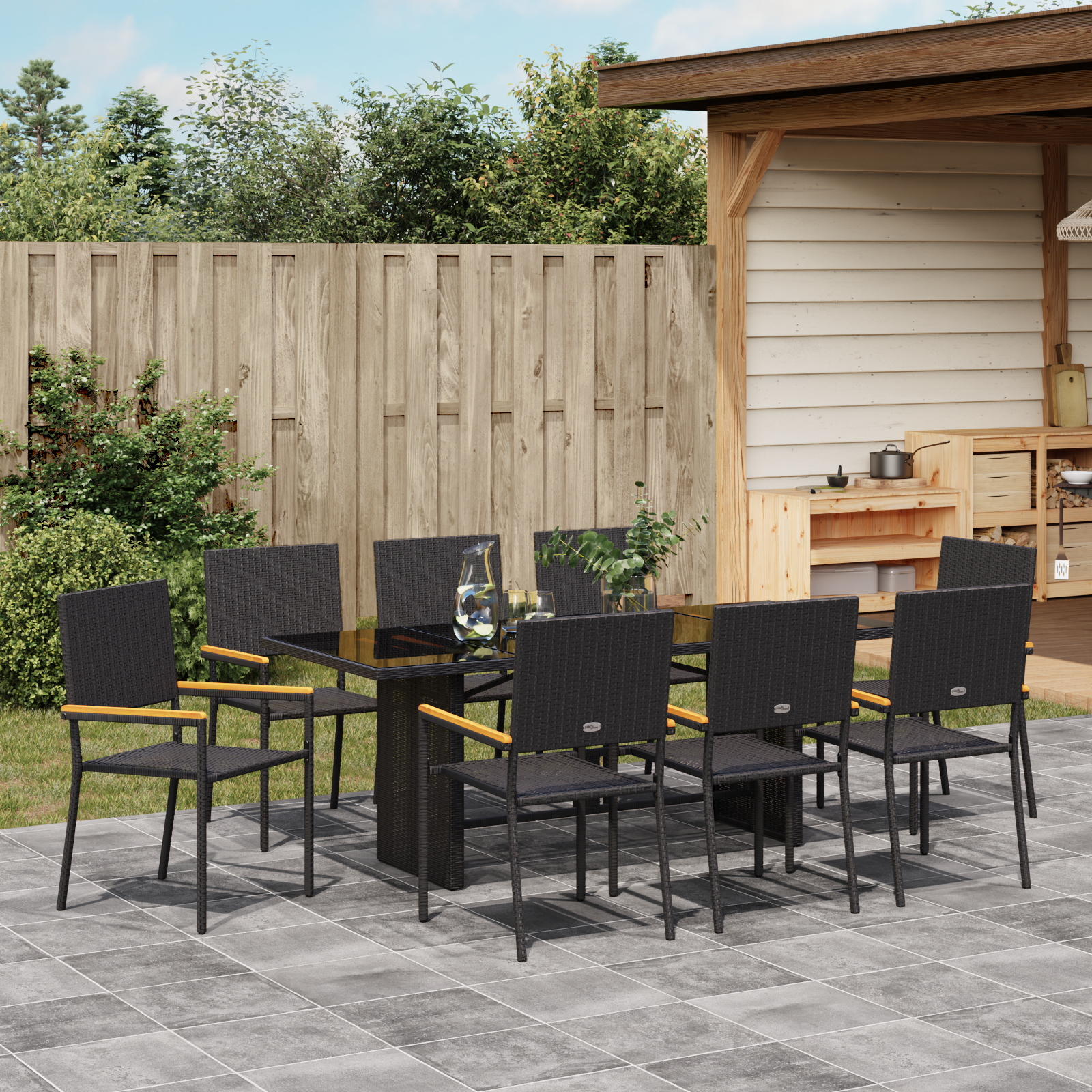 9 Piece Garden Dining Set Black Poly Rattan - Image 4