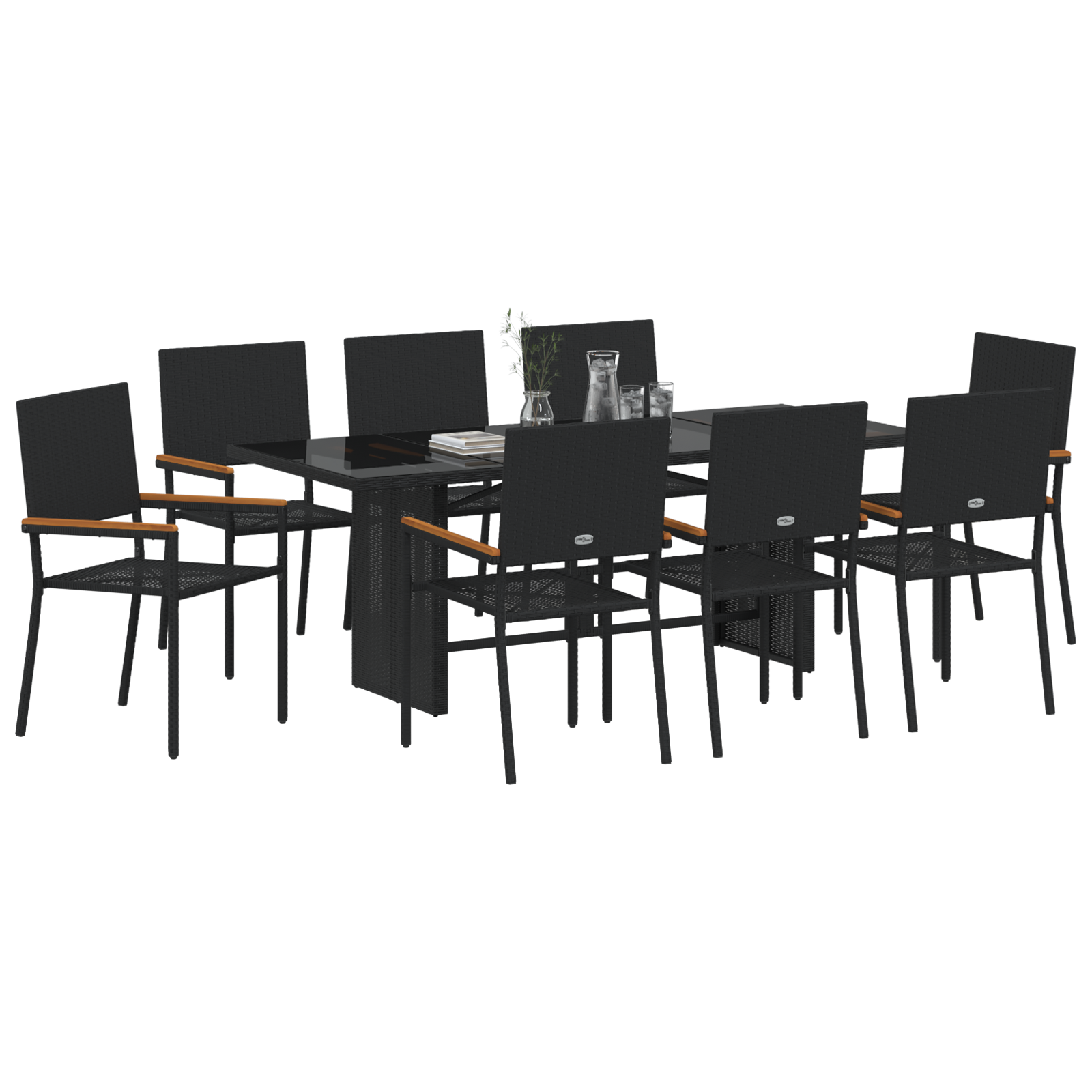 9 Piece Garden Dining Set Black Poly Rattan - Image 3