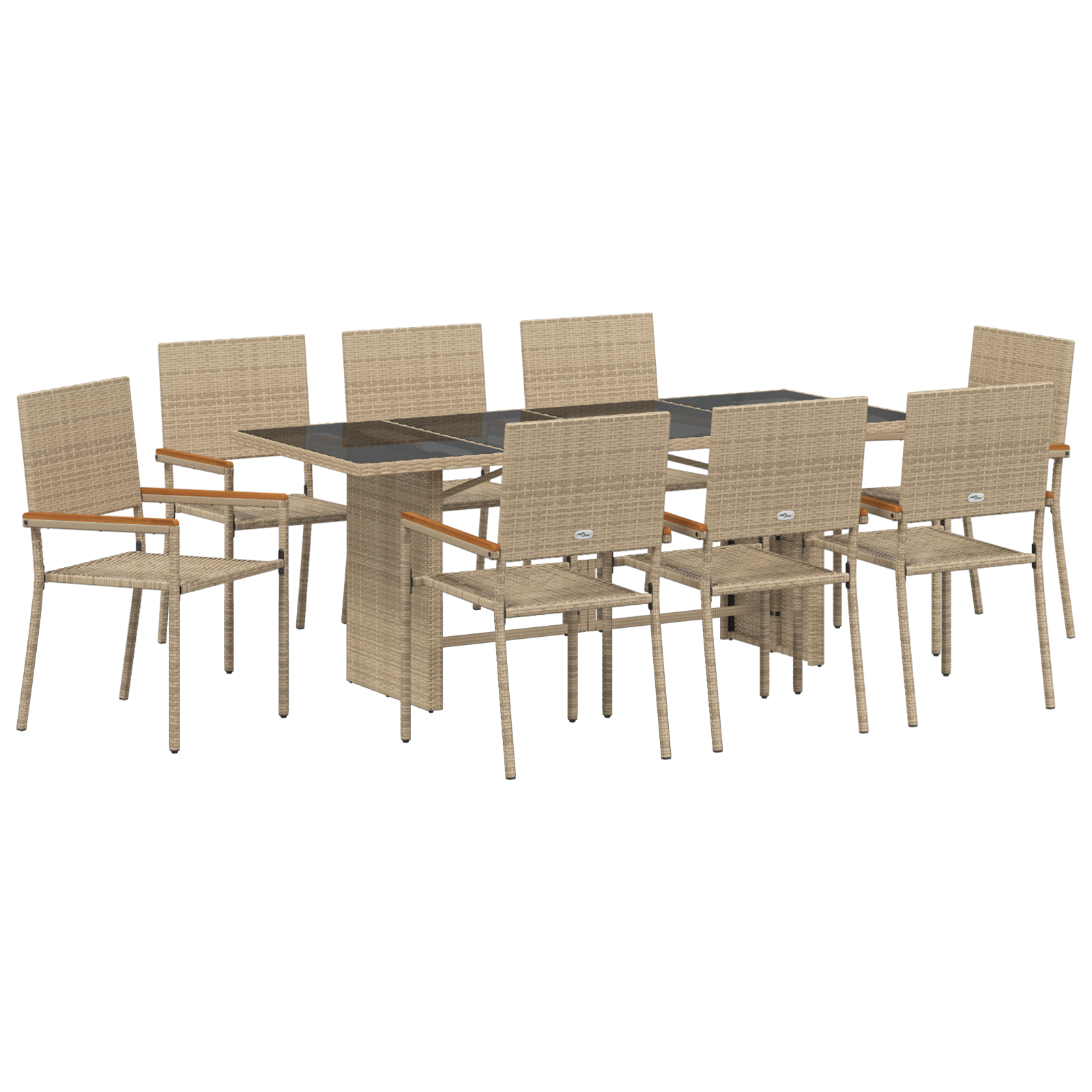 9 Piece Garden Dining Set Beige Poly Rattan - Image 2