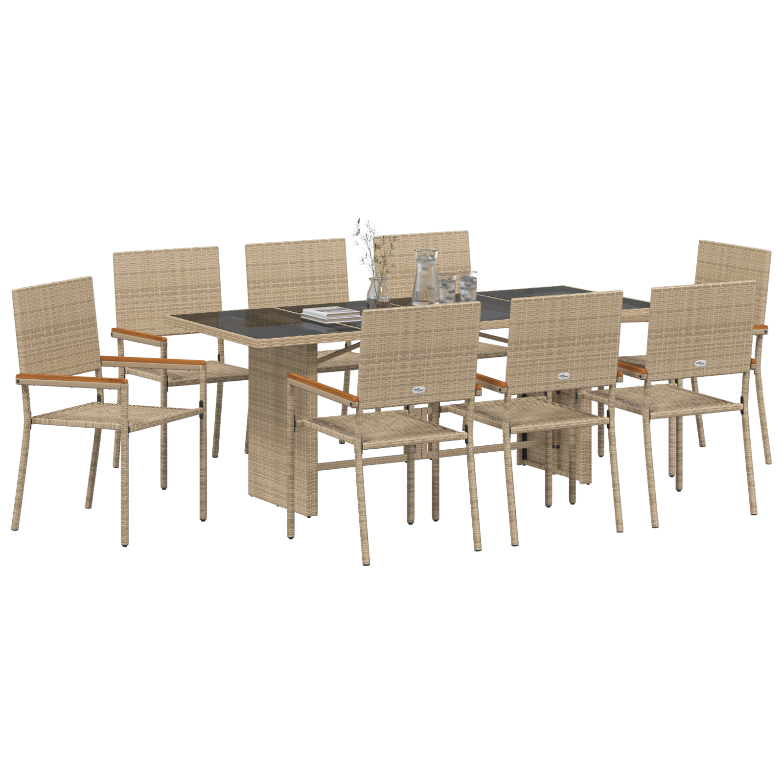 9 Piece Garden Dining Set Beige Poly Rattan - Image 3
