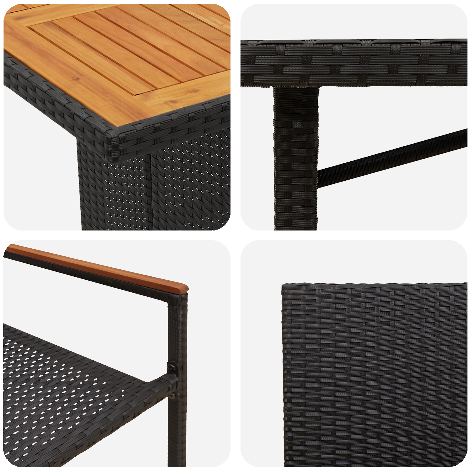 7 Piece Garden Dining Set Black Poly Rattan - Image 9