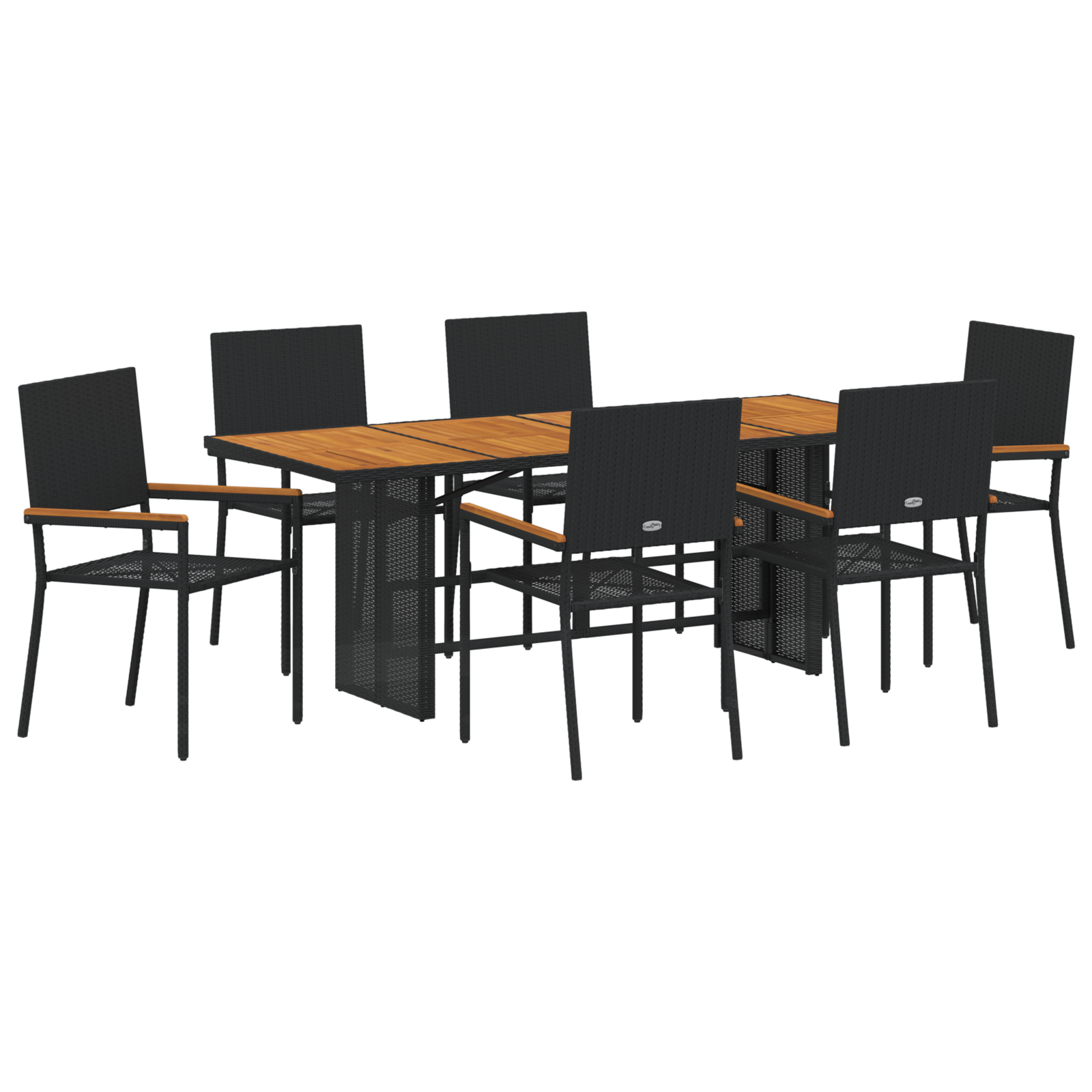 7 Piece Garden Dining Set Black Poly Rattan - Image 2