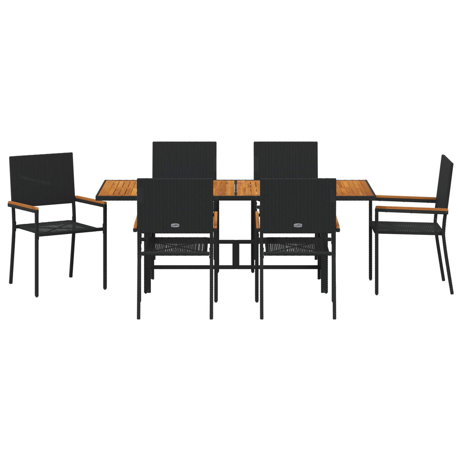 7 Piece Garden Dining Set Black Poly Rattan - Image 7