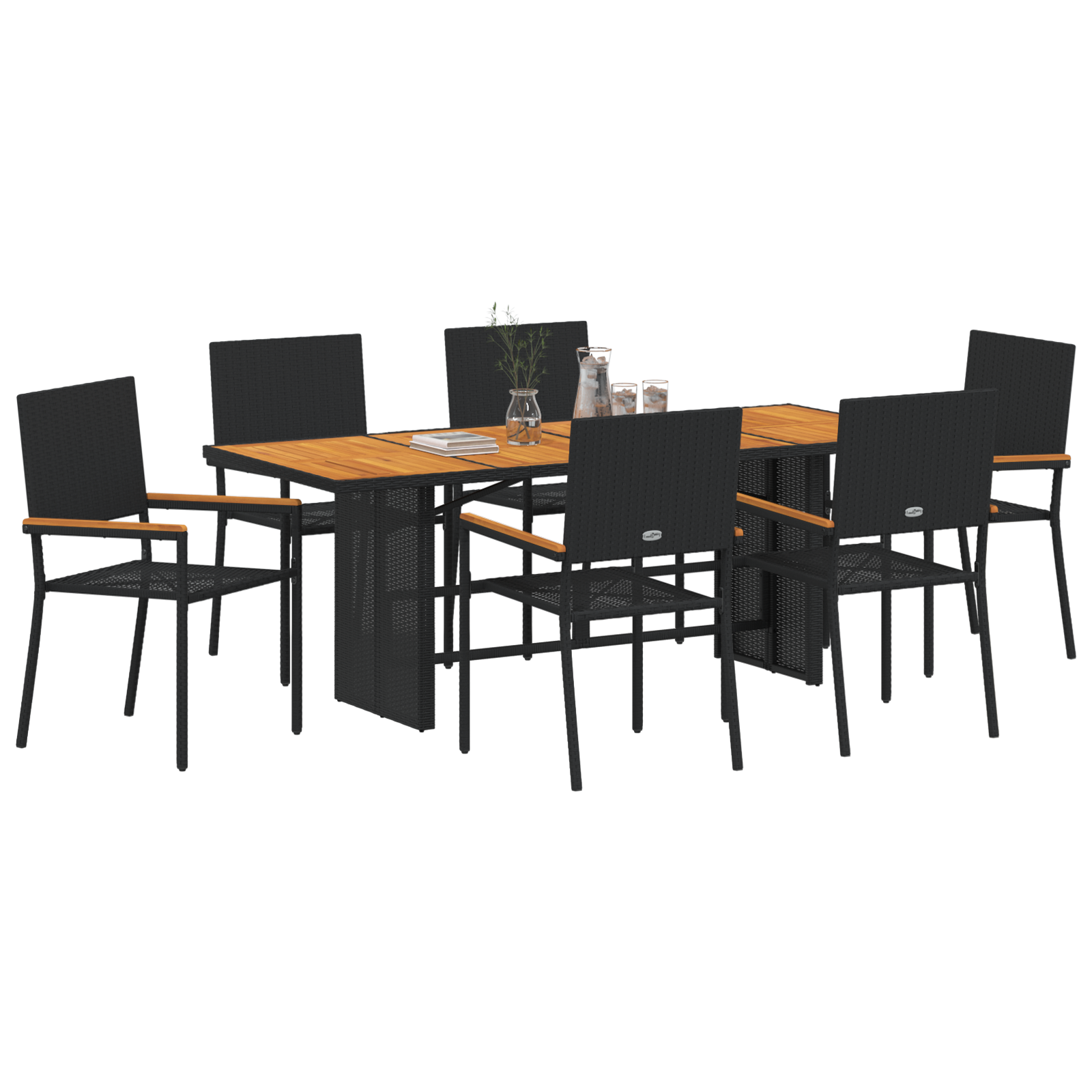 7 Piece Garden Dining Set Black Poly Rattan - Image 3