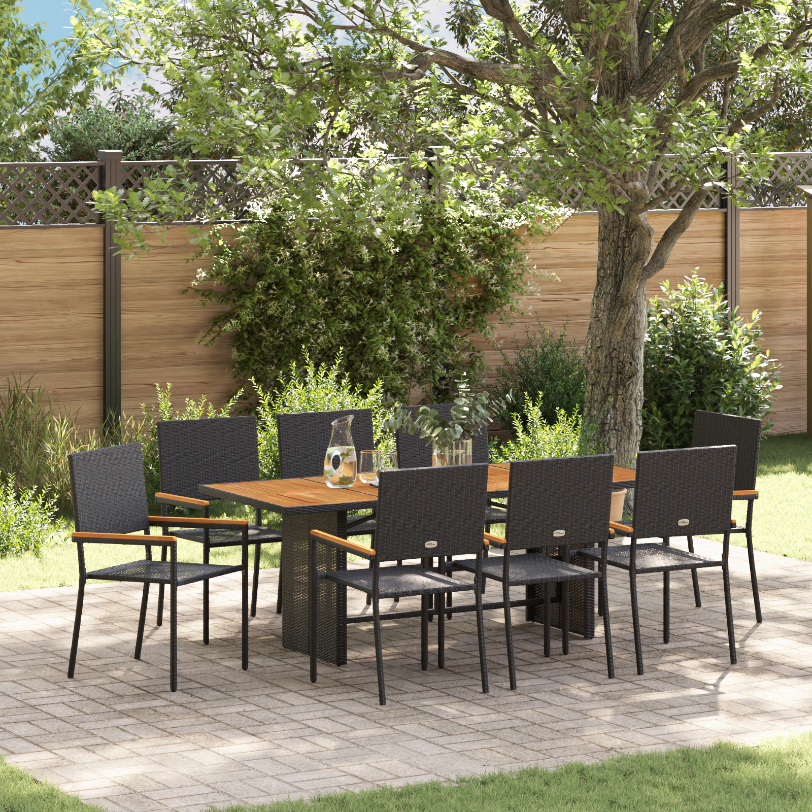 9 Piece Garden Dining Set Black Poly Rattan