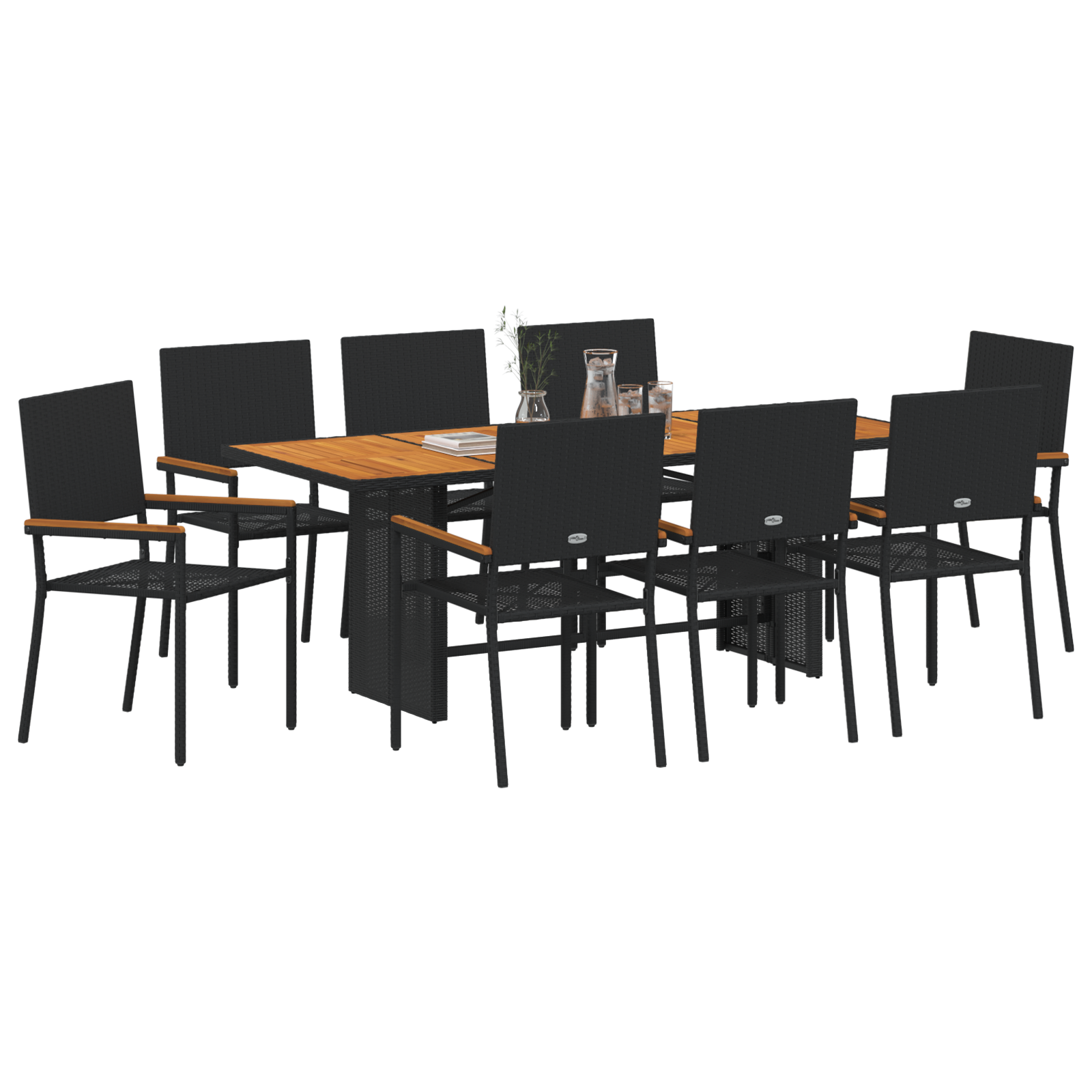 9 Piece Garden Dining Set Black Poly Rattan - Image 3