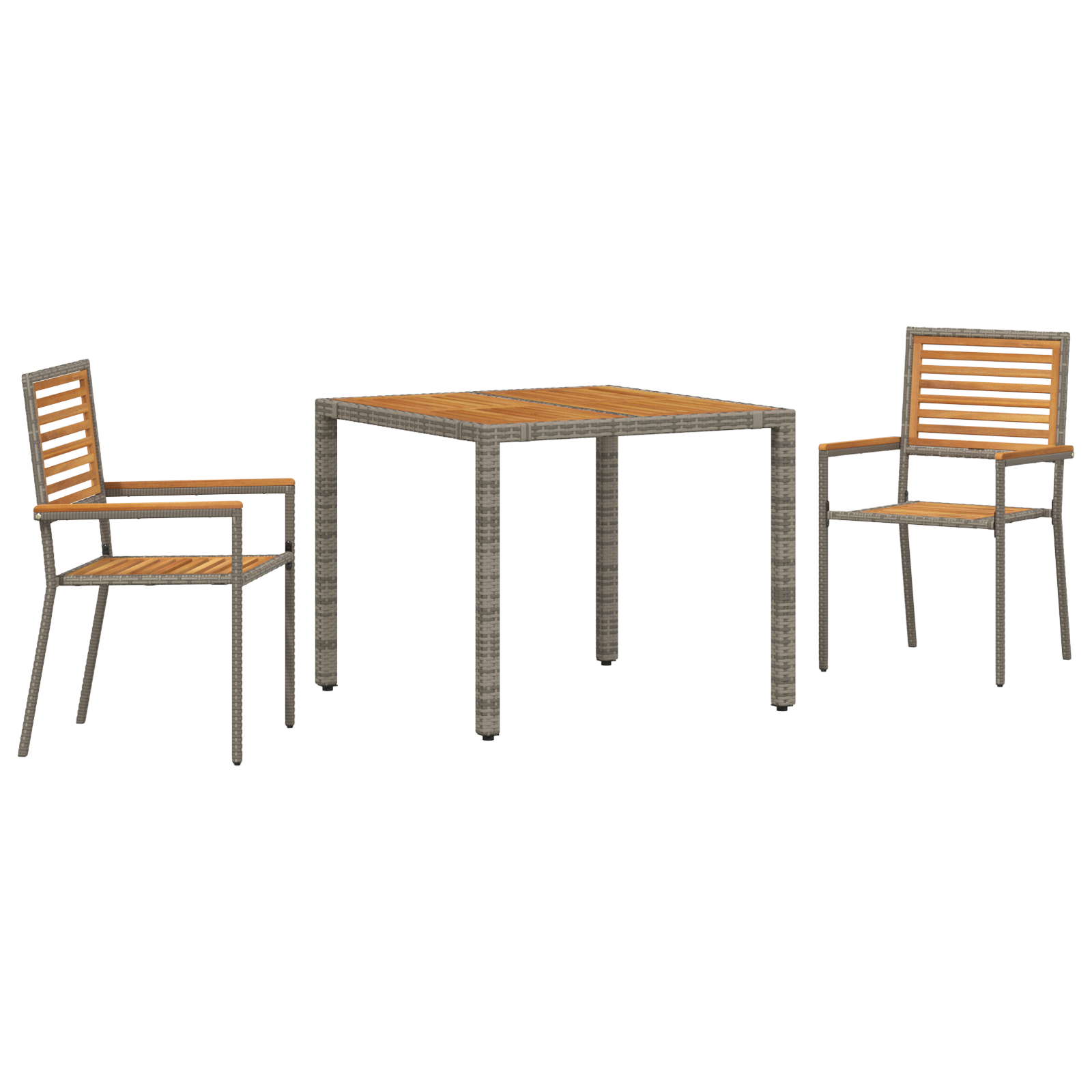 3 Piece Garden Dining Set Grey Poly Rattan Acacia - Image 2
